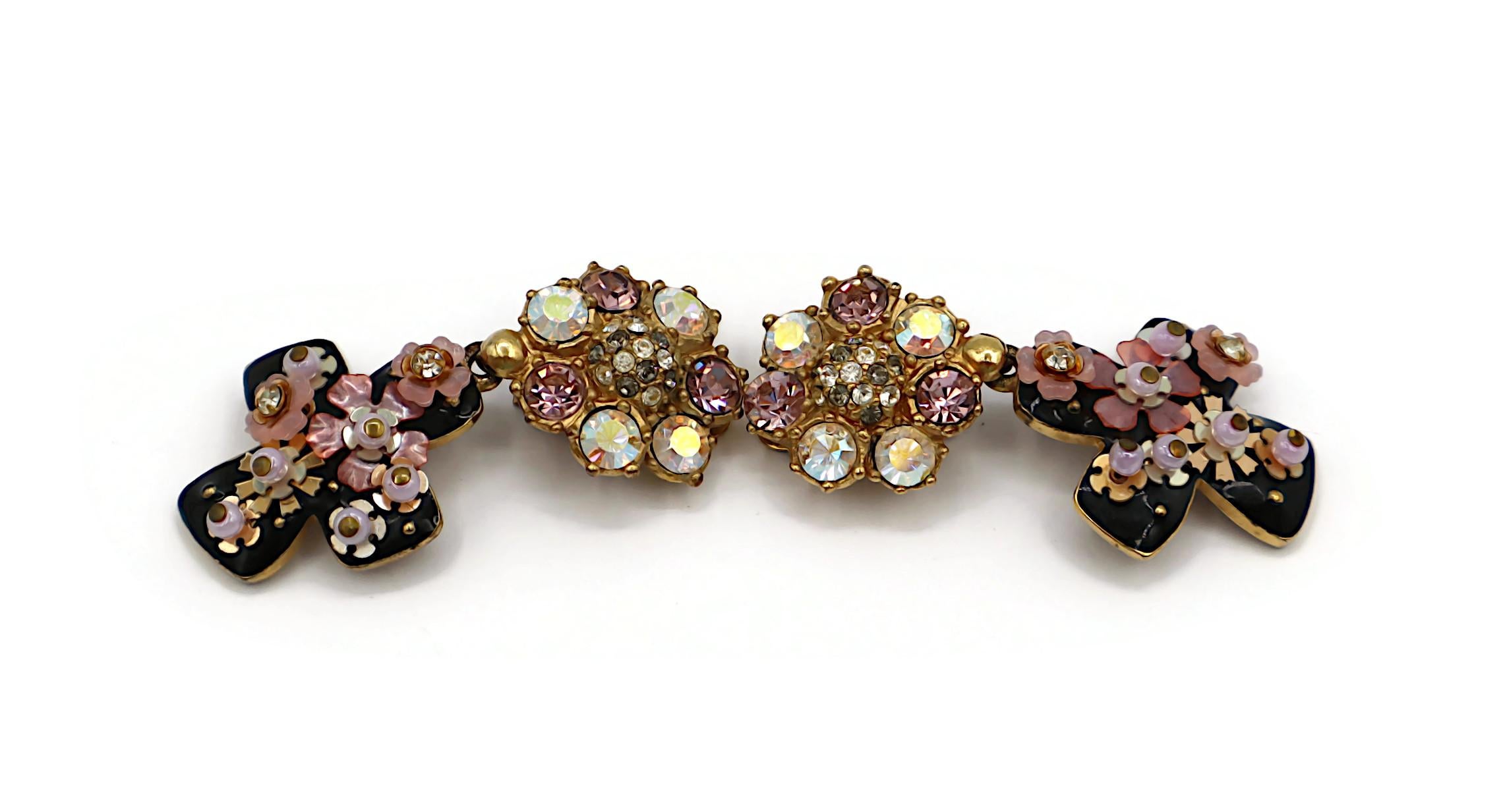 CHRISTIAN LACROIX Vintage Jewelled Black Enamel Cross Dangling Earrings For Sale 2