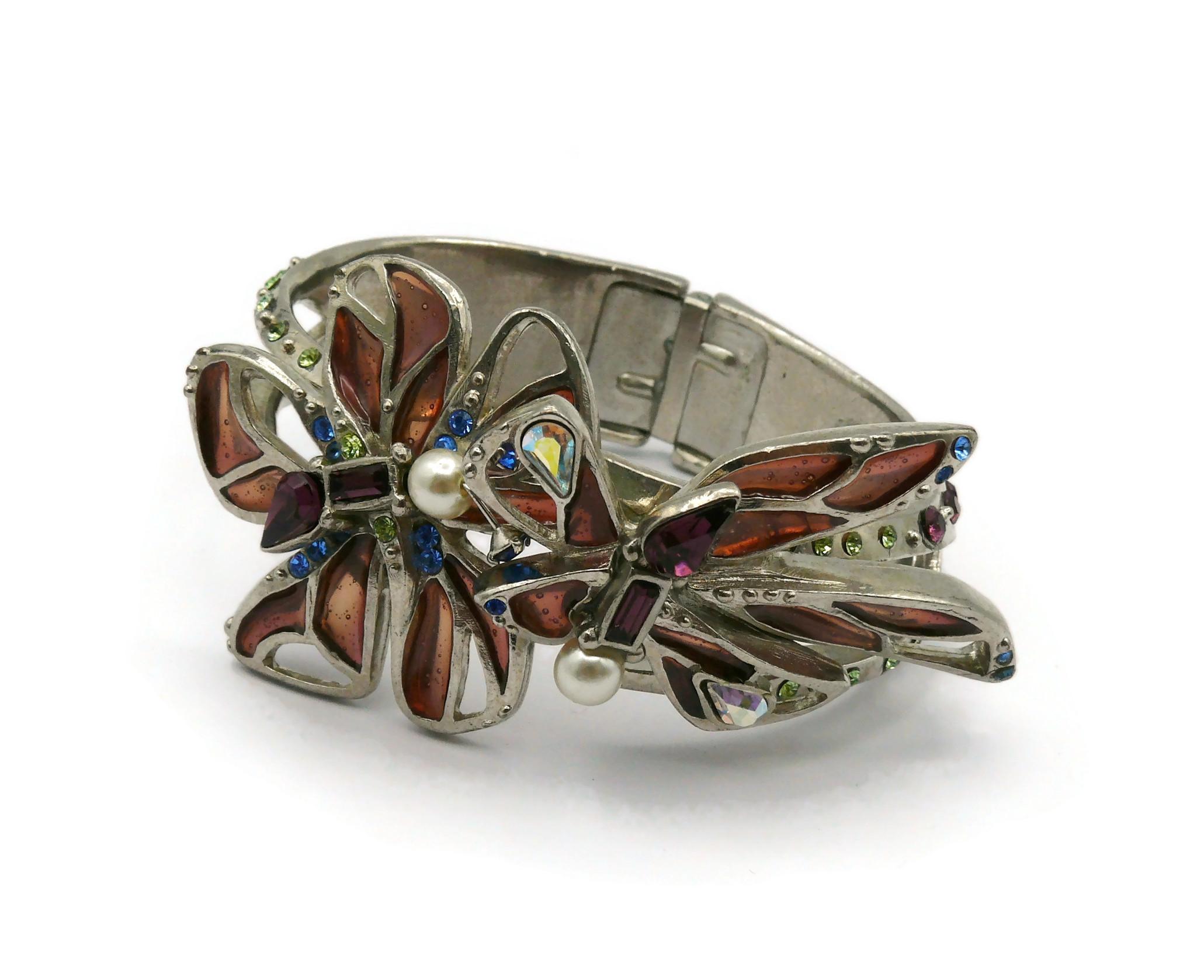 CHRISTIAN LACROIX Vintage Jewelled Butterfly Clamper Bracelet In Good Condition For Sale In Nice, FR