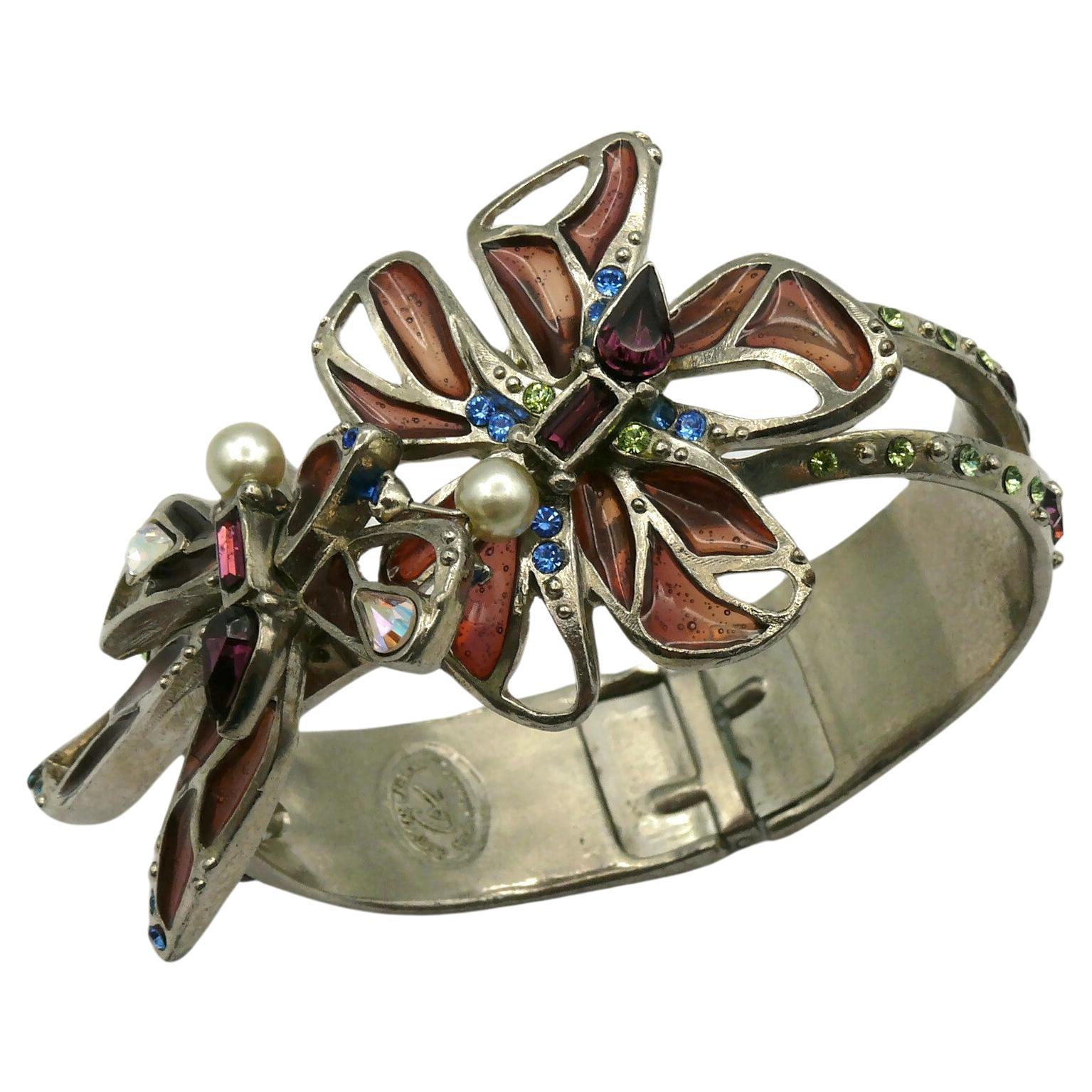 CHRISTIAN LACROIX Vintage Jewelled Butterfly Clamper Bracelet For Sale