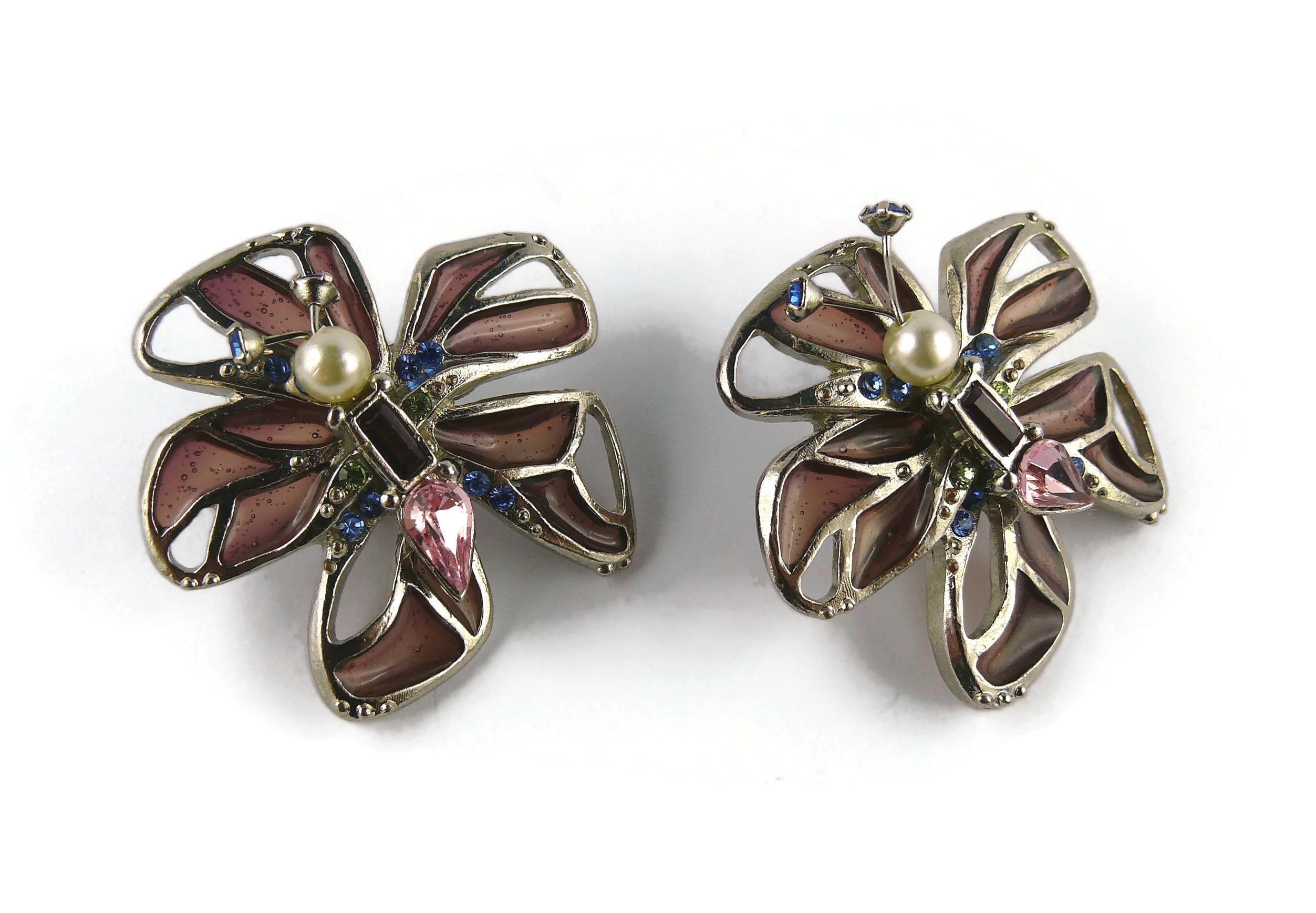 Christian Lacroix Vintage Jewelled Butterfly Clip-On Earrings In Good Condition For Sale In Nice, FR
