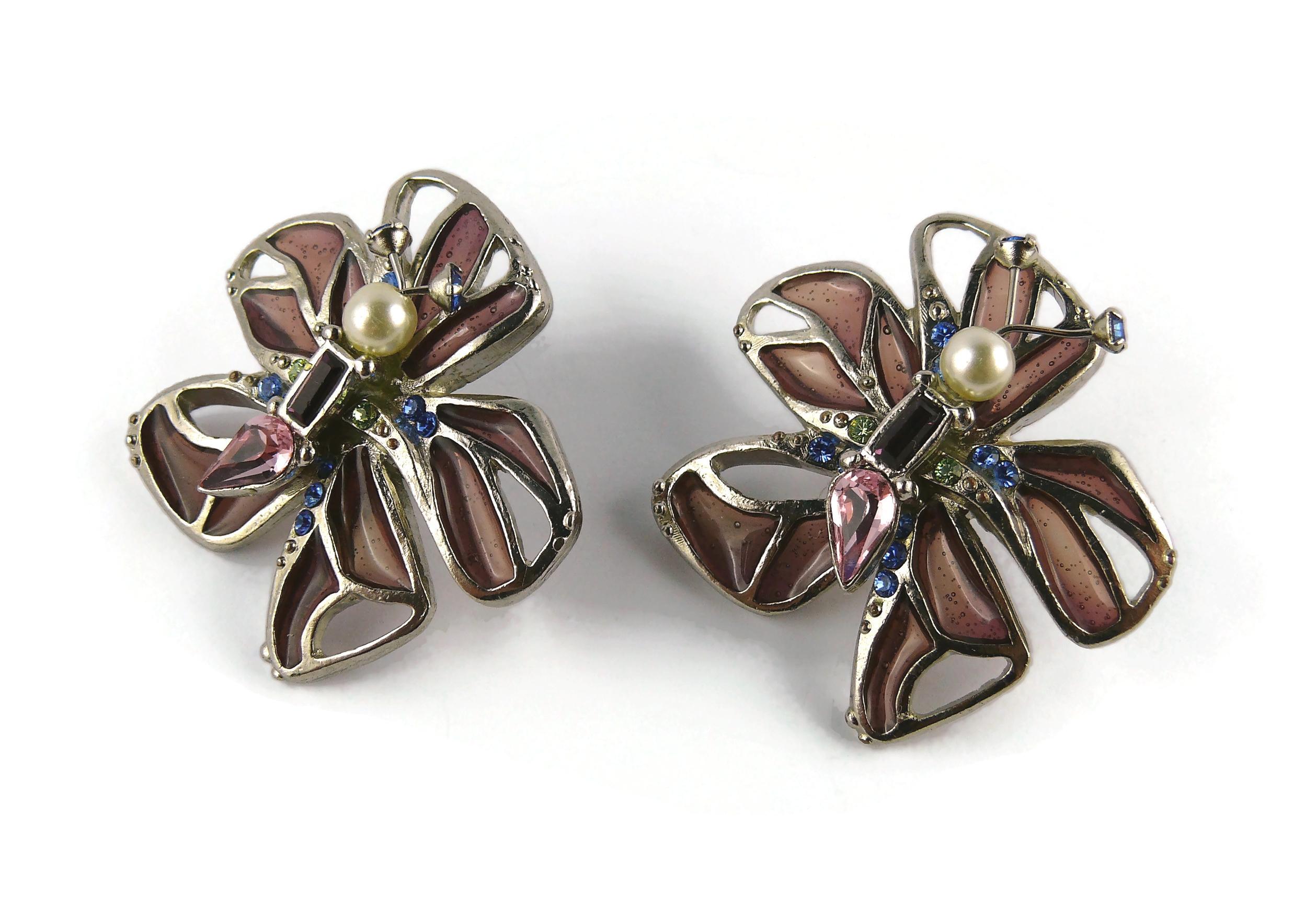 Christian Lacroix Vintage Jewelled Butterfly Clip-On Earrings For Sale 1