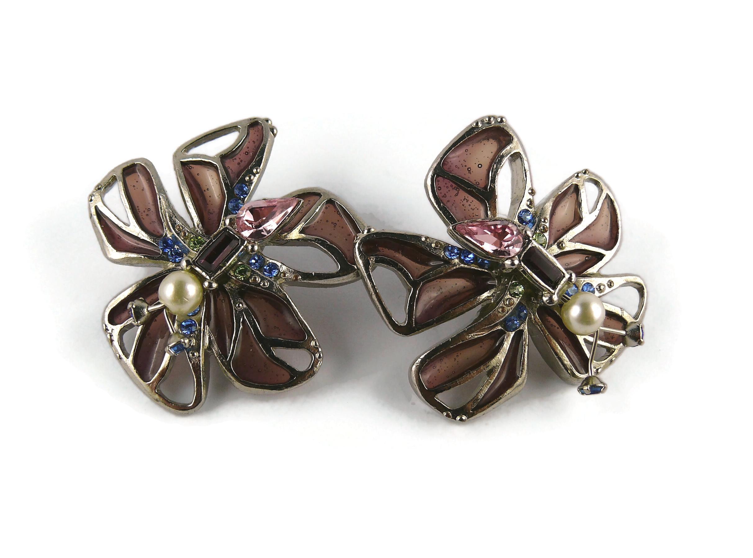 Christian Lacroix Vintage Jewelled Butterfly Clip-On Earrings For Sale 2