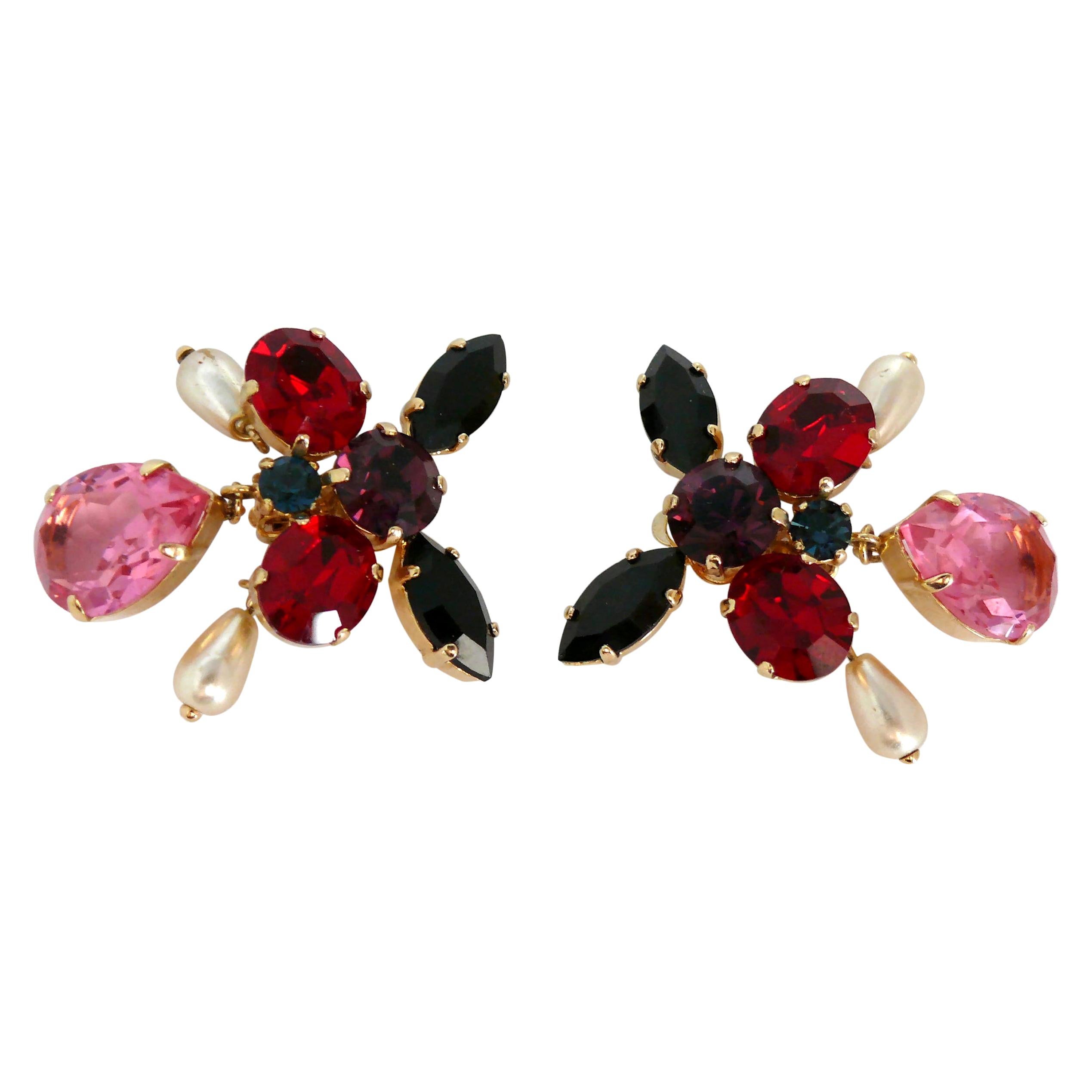 Christian Lacroix Vintage Jewelled Butterfly Shaped Clip On Earrings For Sale