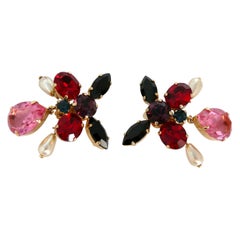 Christian Lacroix Vintage Jewelled Butterfly Shaped Clip On Earrings