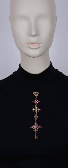CHRISTIAN LACROIX Vintage Jewelled Cascading Crosses Lapel Pin Brooch