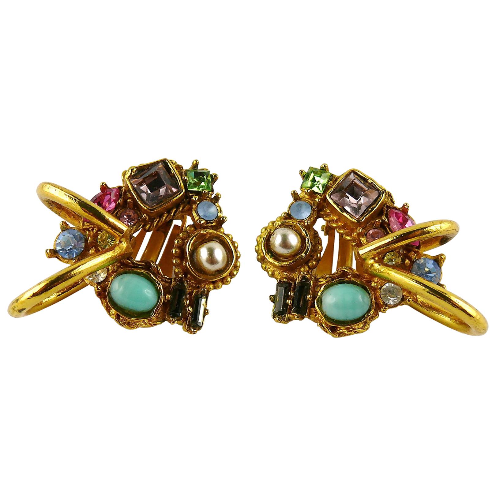 Christian Lacroix Vintage Jewelled Clip-On Earrings  For Sale
