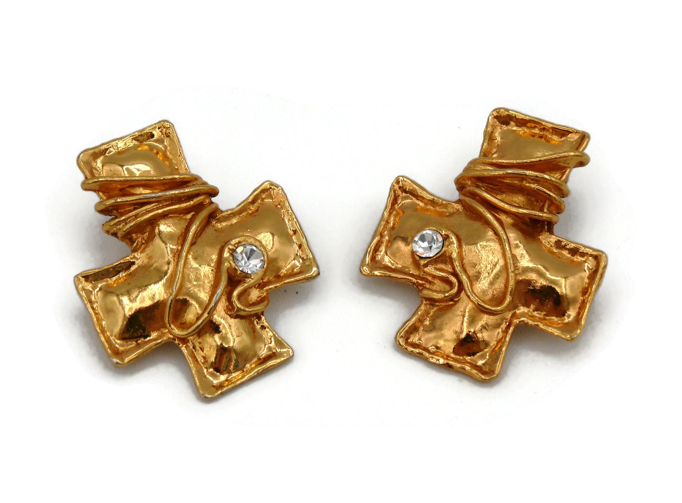 CHRISTIAN LACROIX Vintage Jewelled Cross Clip-On Earrings 3