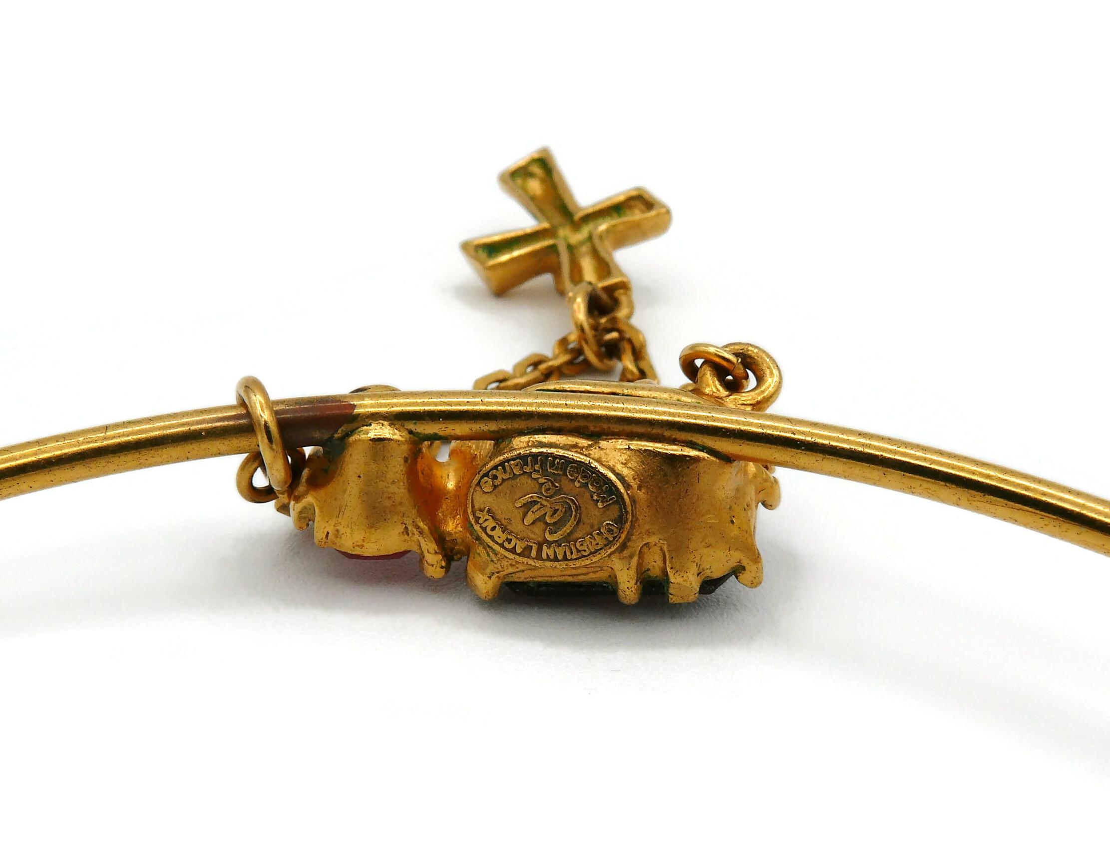 Christian Lacroix Vintage Jewelled Cross Pendant Necklace 5