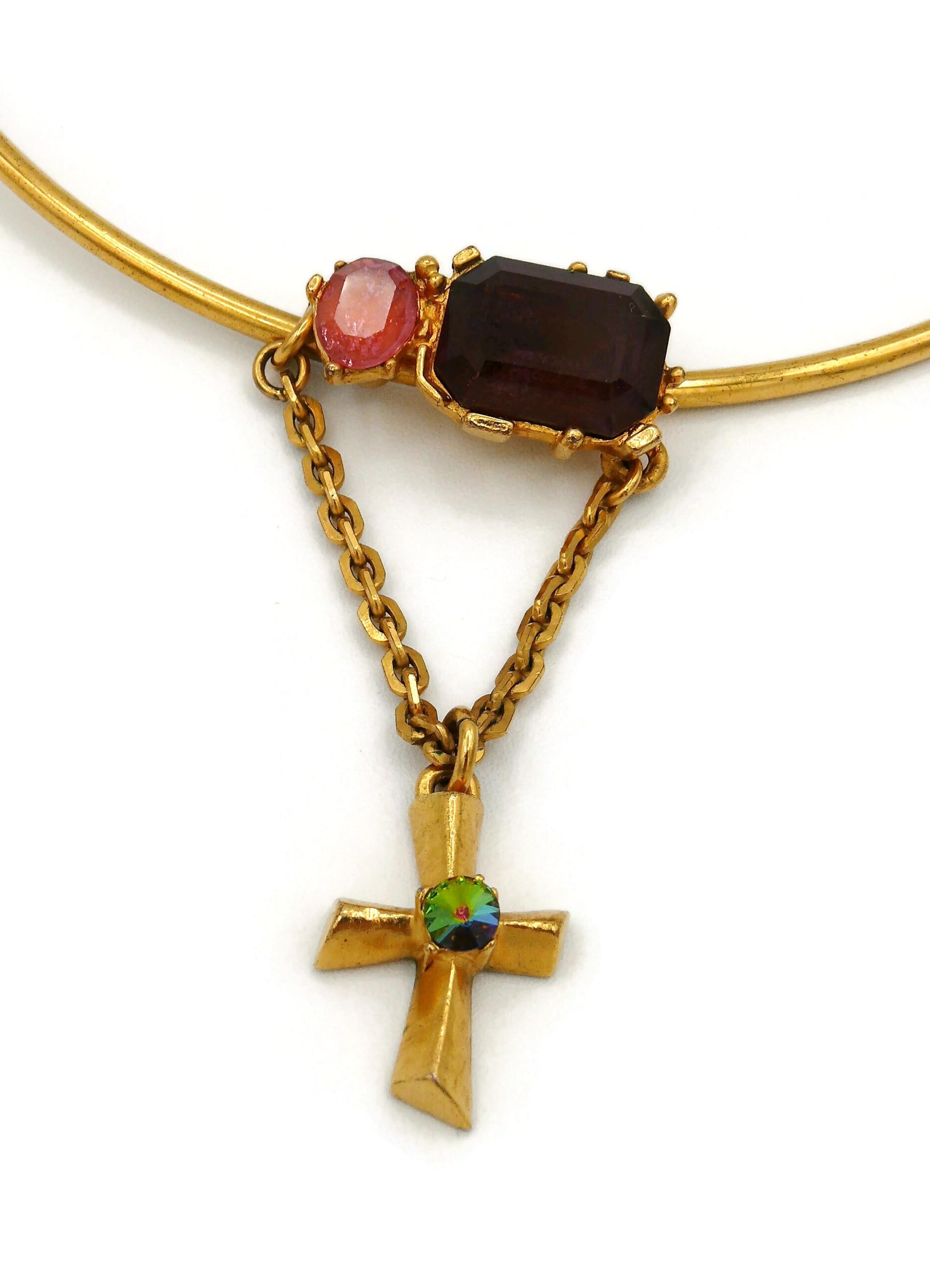 Christian Lacroix Vintage Jewelled Cross Pendant Necklace In Good Condition In Nice, FR
