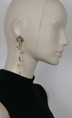 Christian Lacroix Vintage Jewelled Dangling Clip-On Earrings