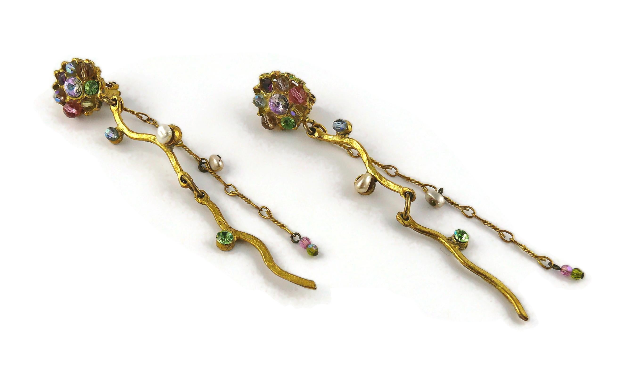 Christian Lacroix Vintage Jewelled Dangling Clip-On Earrings In Good Condition For Sale In Nice, FR