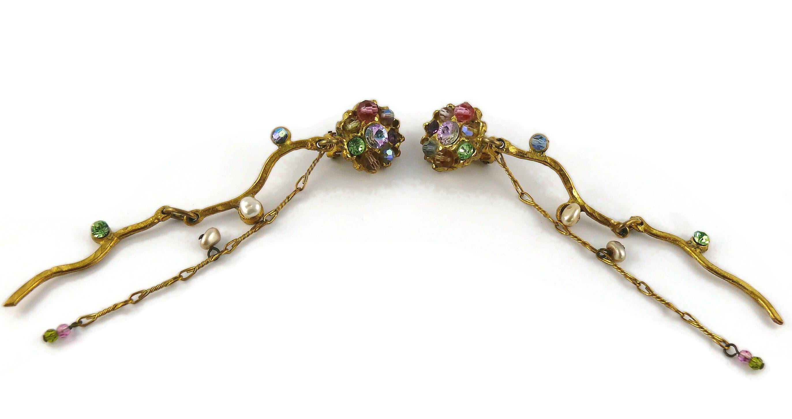 Christian Lacroix Vintage Jewelled Dangling Clip-On Earrings For Sale 1