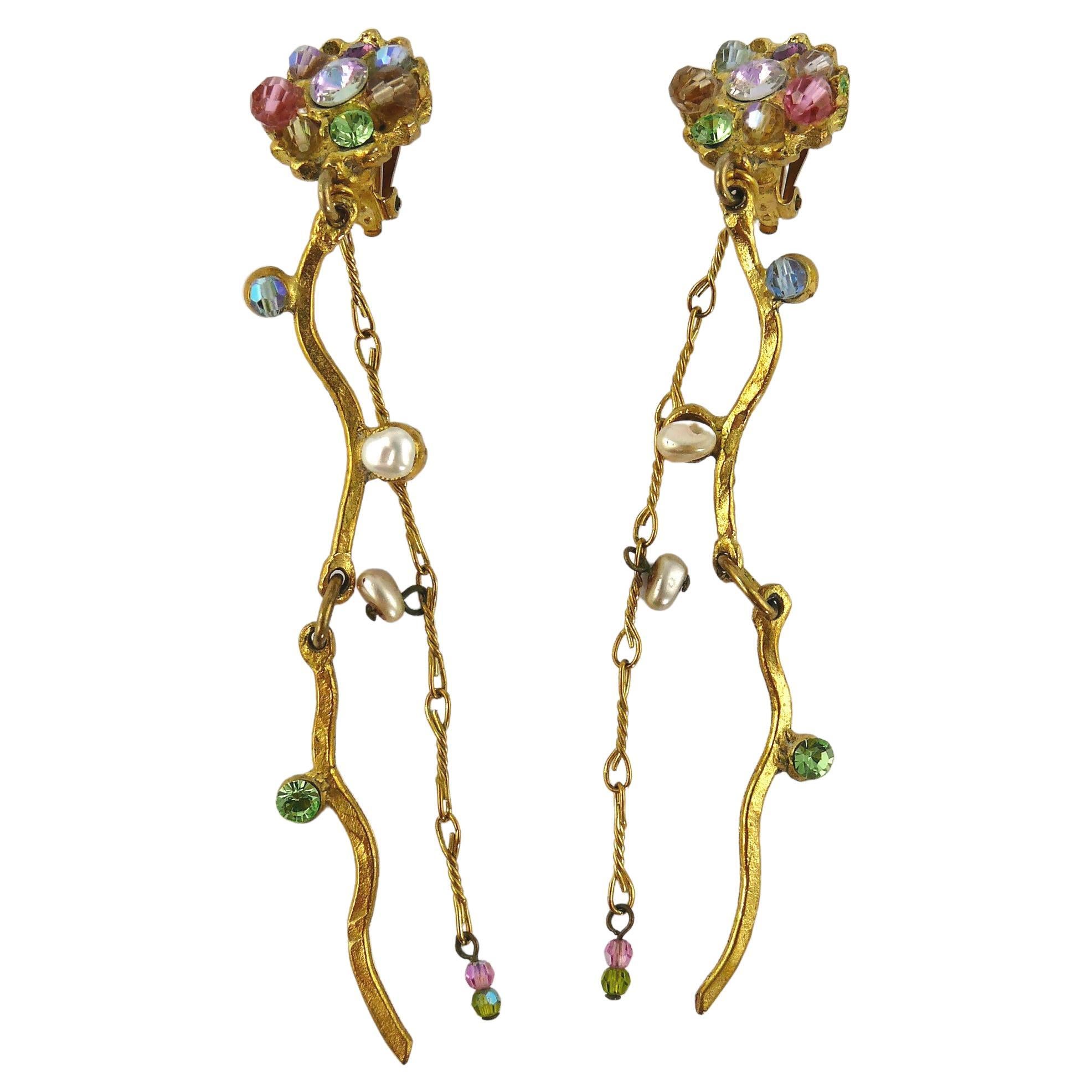 Christian Lacroix Vintage Jewelled Dangling Clip-On Earrings
