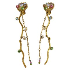Christian Lacroix Vintage Jewelled Dangling Clip-On Earrings