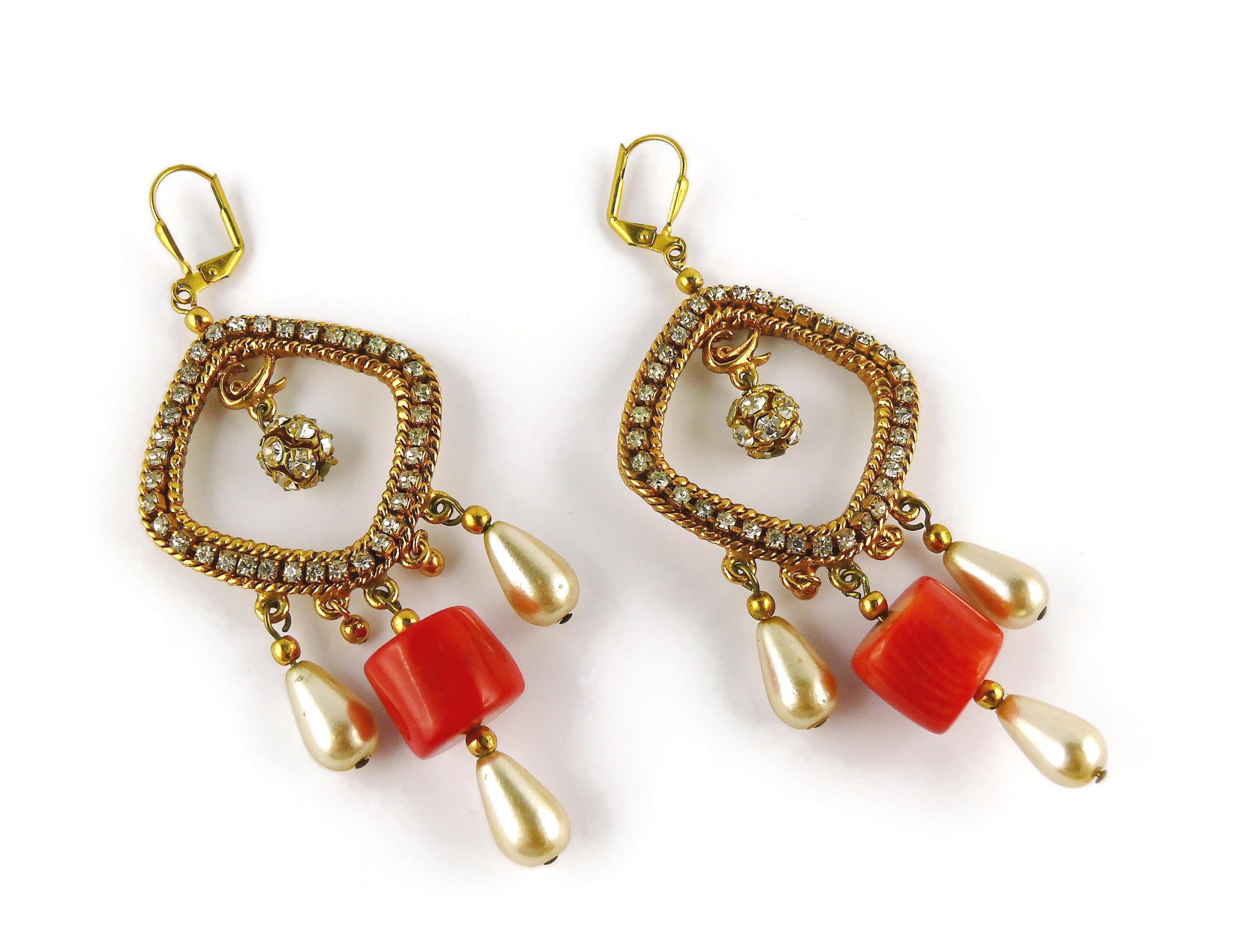 Christian Lacroix Vintage Jewelled Dangling Earrings In Fair Condition For Sale In Nice, FR