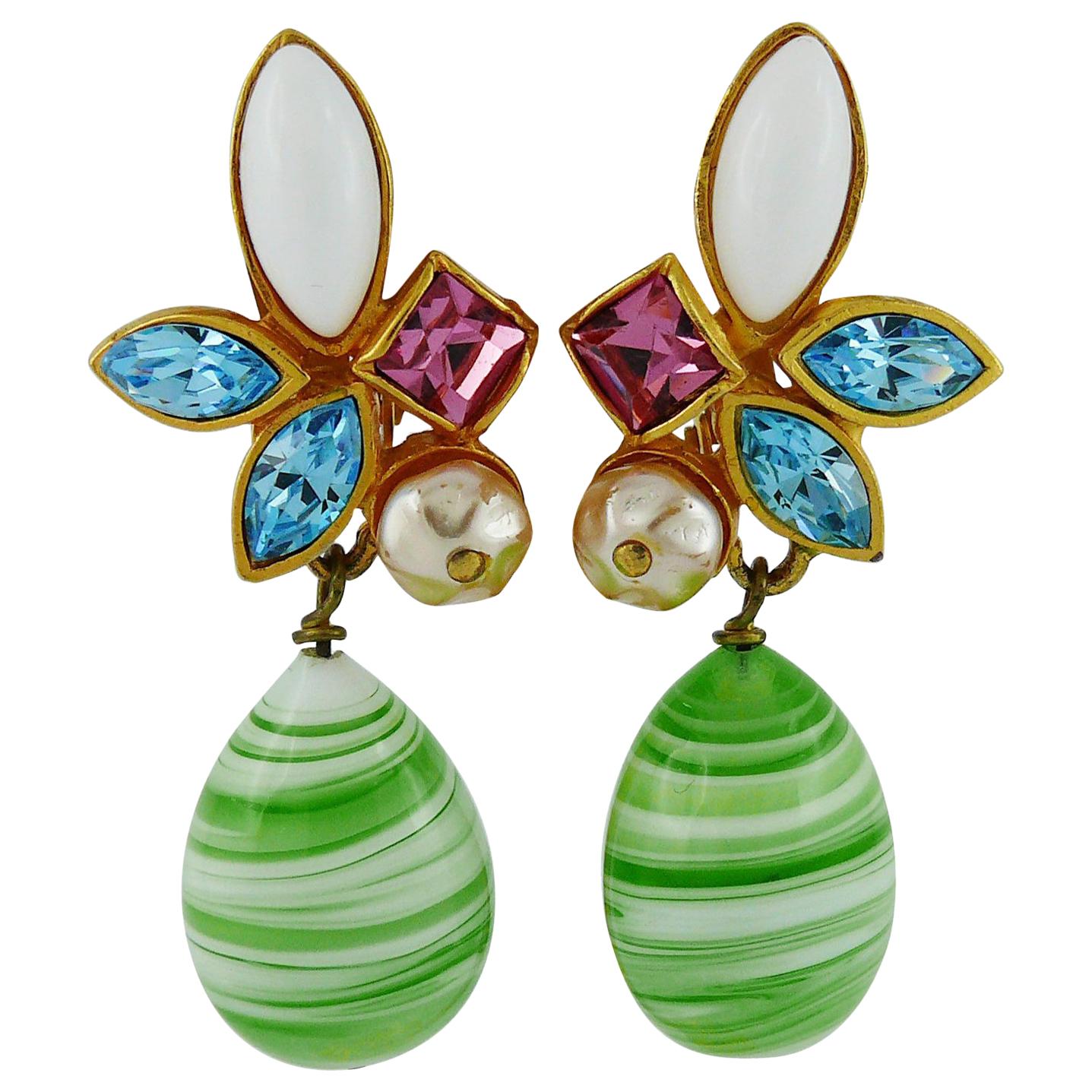 Christian Lacroix Vintage Jewelled Dangling Earrings For Sale