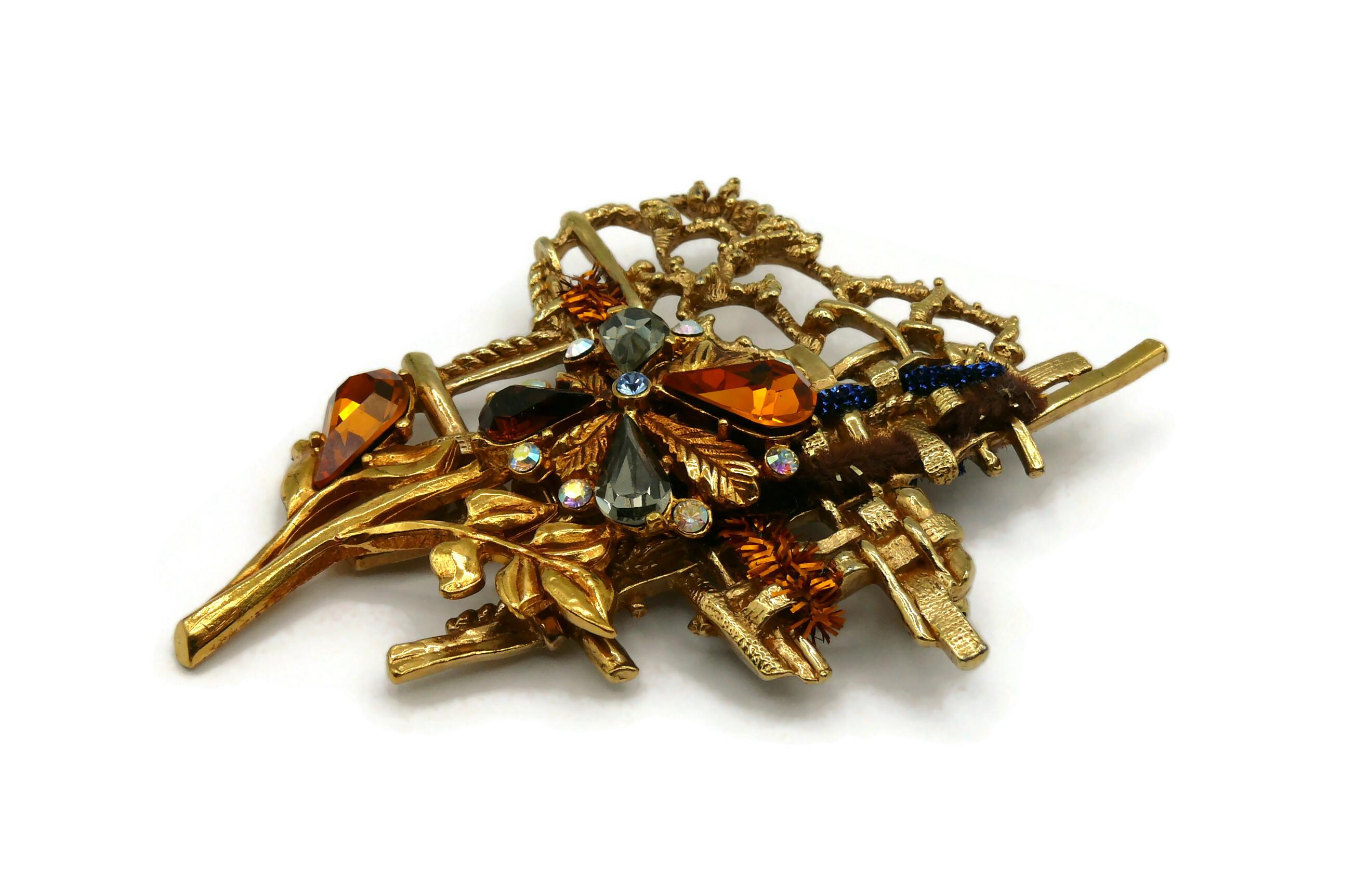 CHRISTIAN LACROIX Vintage Jewelled Floral Brooch For Sale 3