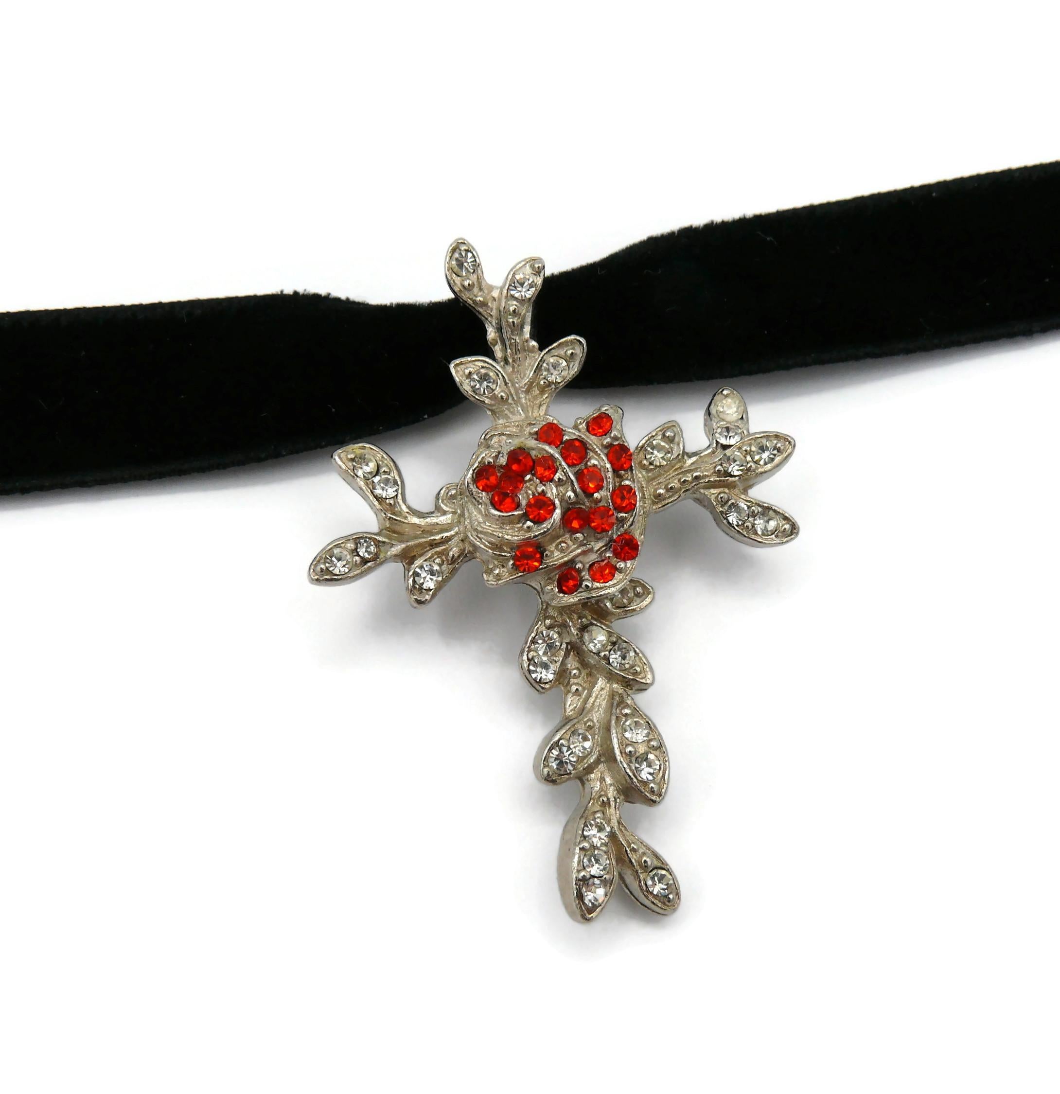Women's CHRISTIAN LACROIX Vintage Jewelled Floral Cross Pendant For Sale