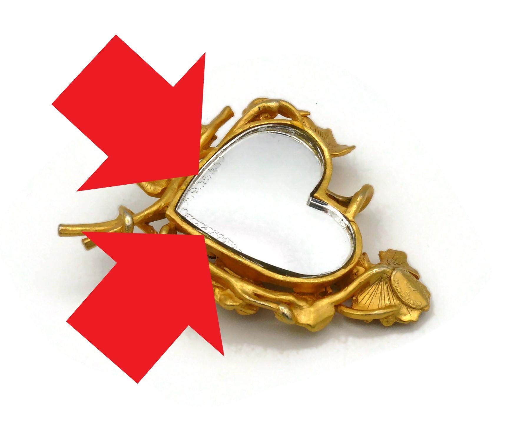 Christian Lacroix Vintage Jewelled Floral Mirrored Heart Pendant For Sale 5
