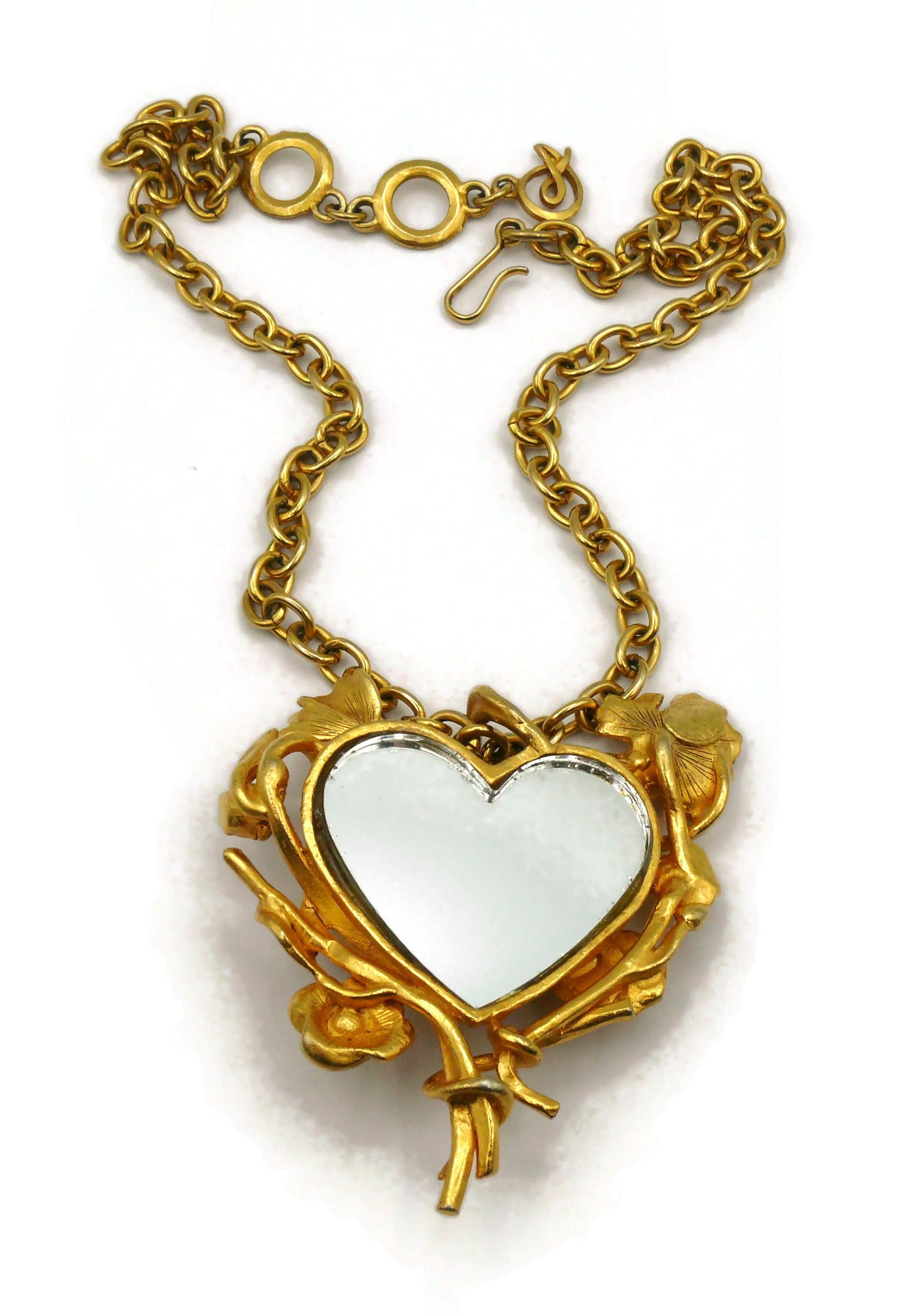 CHRISTIAN LACROIX Vintage Jewelled Floral Mirrored Heart Pendant Necklace For Sale 8