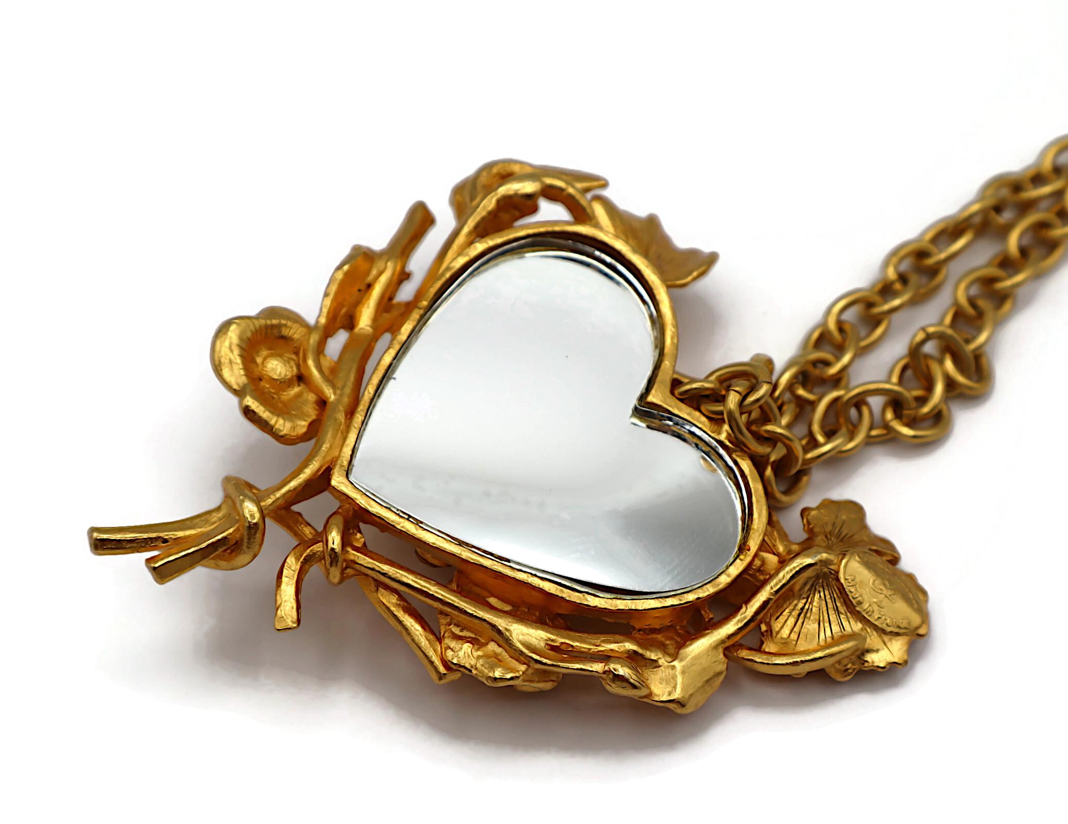 CHRISTIAN LACROIX Collana Jewell d'epoca con ciondolo floreale a cuore specchiato in vendita 9