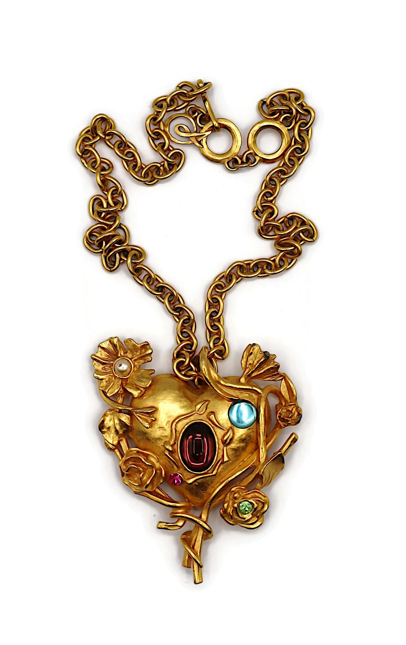 CHRISTIAN LACROIX Collana Jewell d'epoca con ciondolo floreale a cuore specchiato In condizioni buone in vendita a Nice, FR
