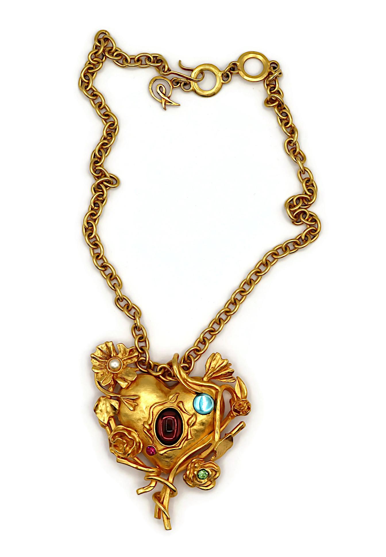 Donna CHRISTIAN LACROIX Collana Jewell d'epoca con ciondolo floreale a cuore specchiato in vendita