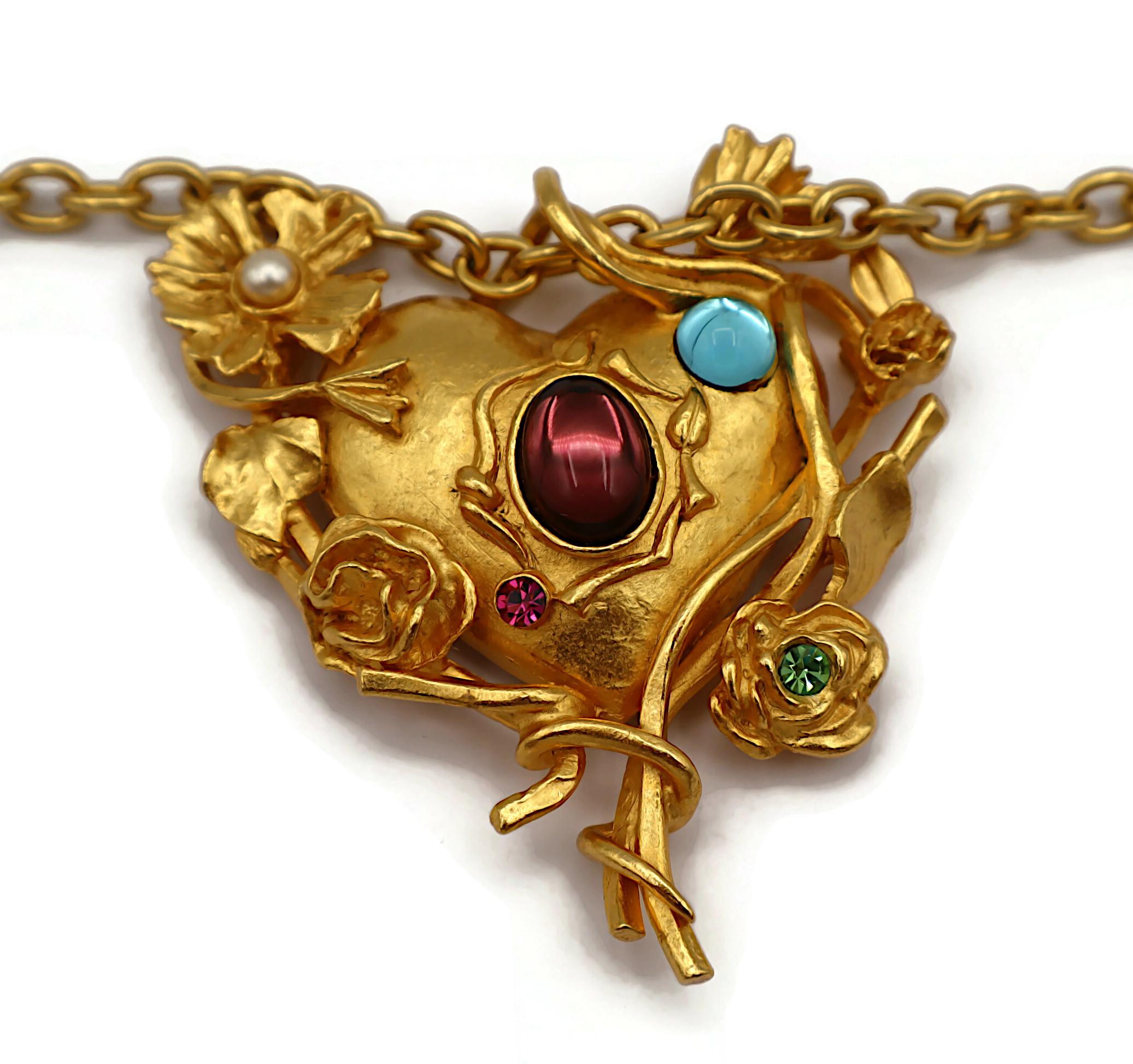 CHRISTIAN LACROIX Collana Jewell d'epoca con ciondolo floreale a cuore specchiato in vendita 5