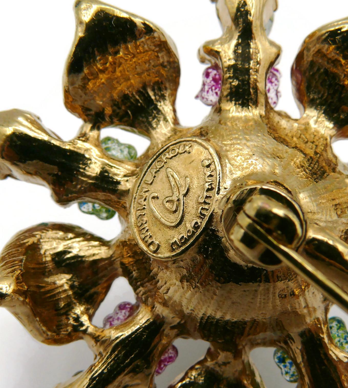 CHRISTIAN LACROIX Vintage Jewelled Flower Brooch For Sale 4