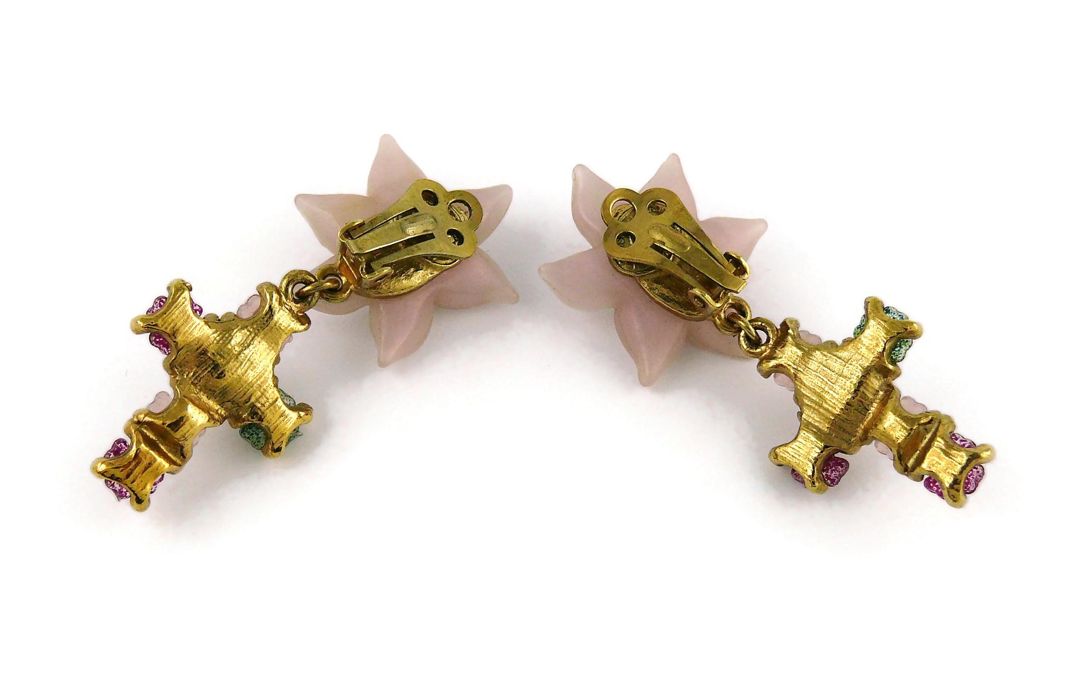 Christian Lacroix Vintage Jewelled Flower Cross Dangling Earrings  7