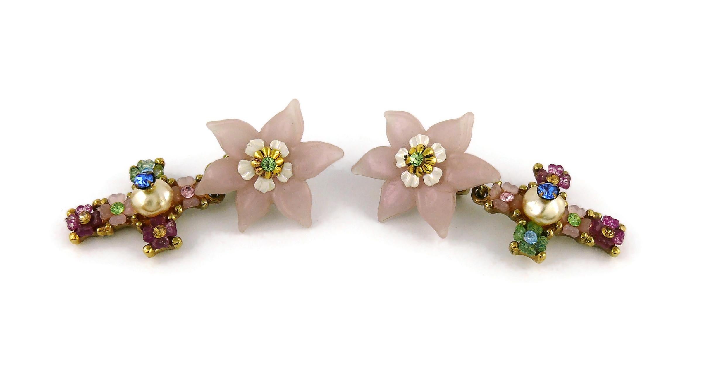 Christian Lacroix Vintage Jewelled Flower Cross Dangling Earrings  3