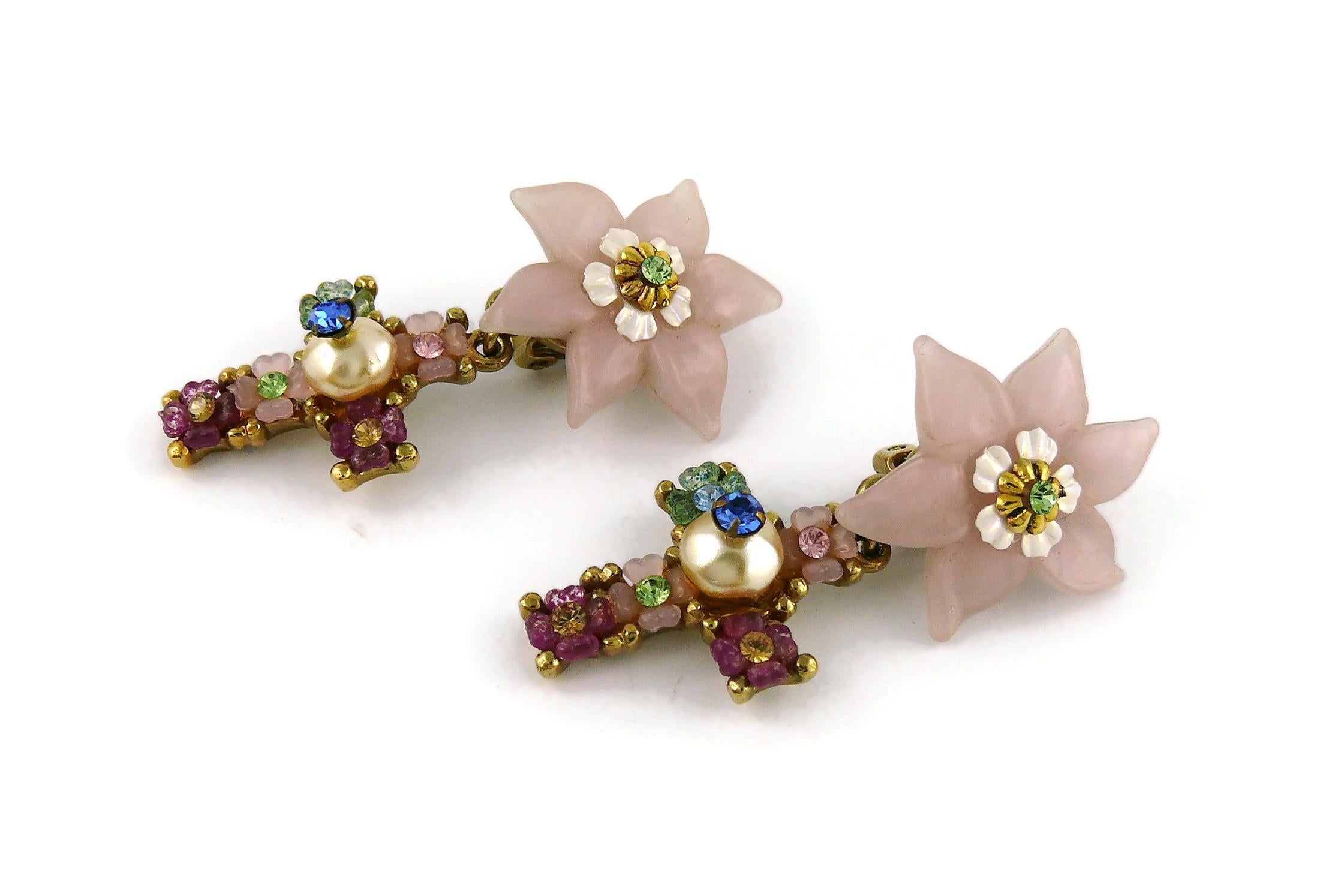 Christian Lacroix Vintage Jewelled Flower Cross Dangling Earrings  4