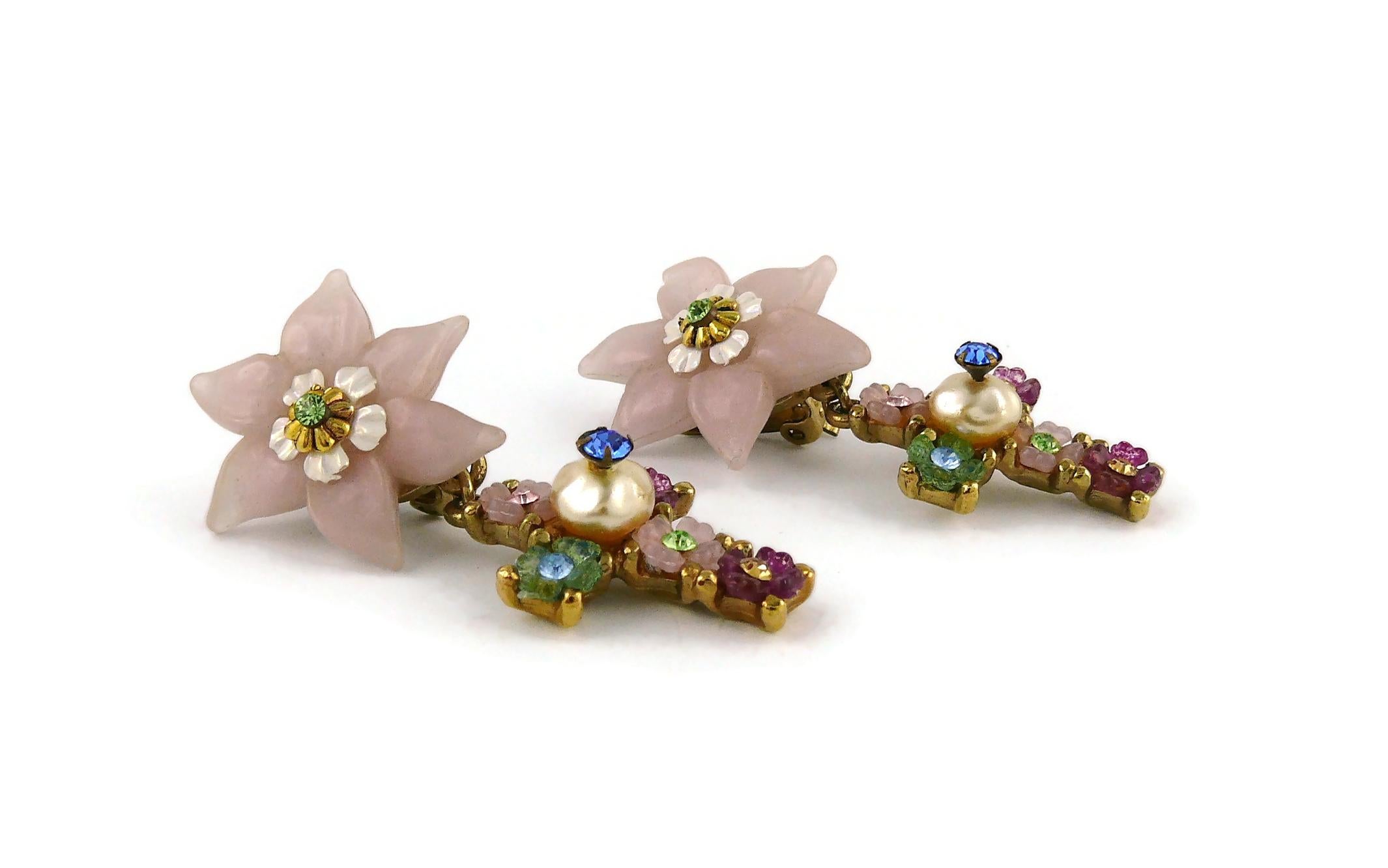 Christian Lacroix Vintage Jewelled Flower Cross Dangling Earrings  5