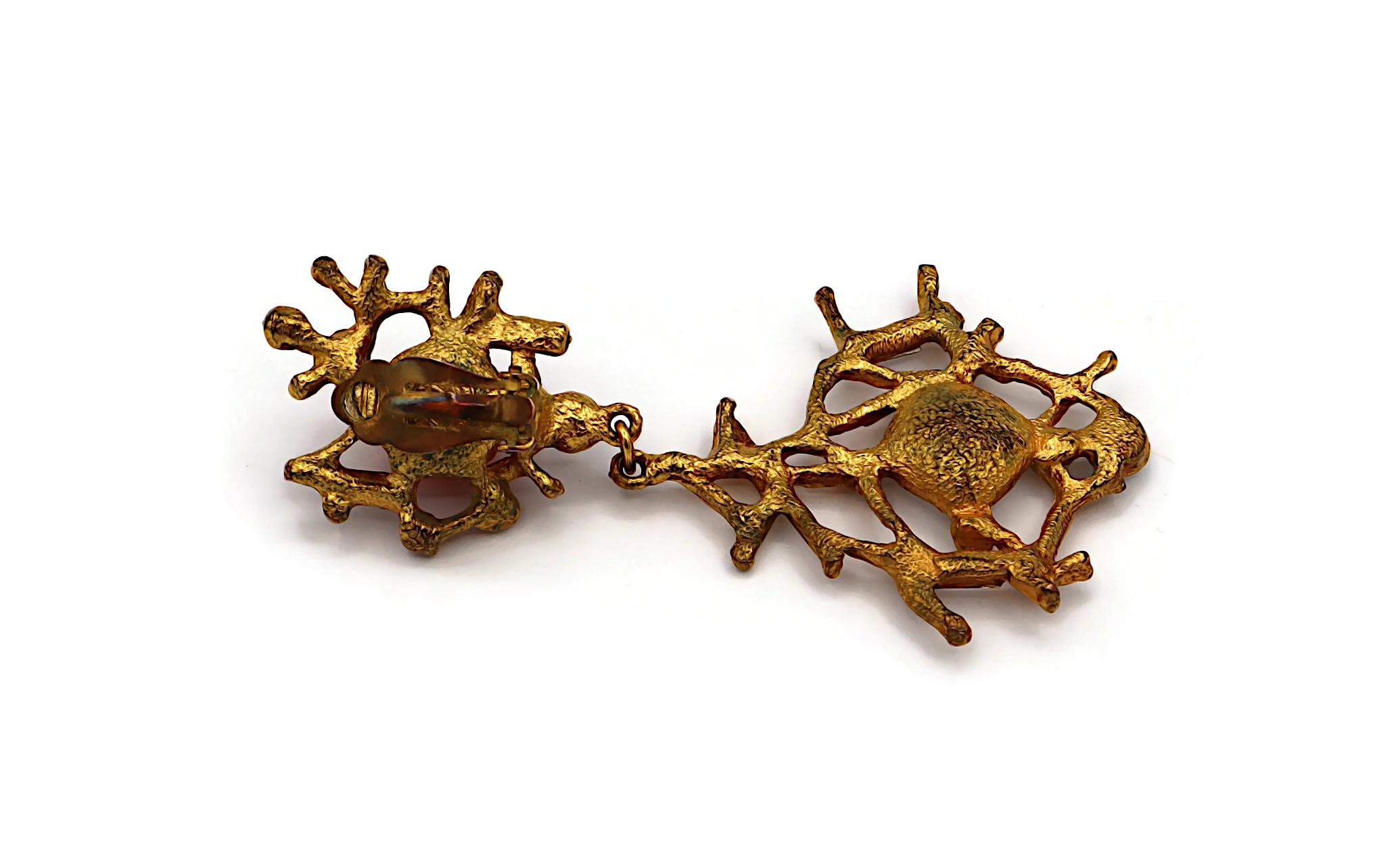 CHRISTIAN LACROIX Vintage Jewelled Gold Tone Dangling Earrings For Sale 7