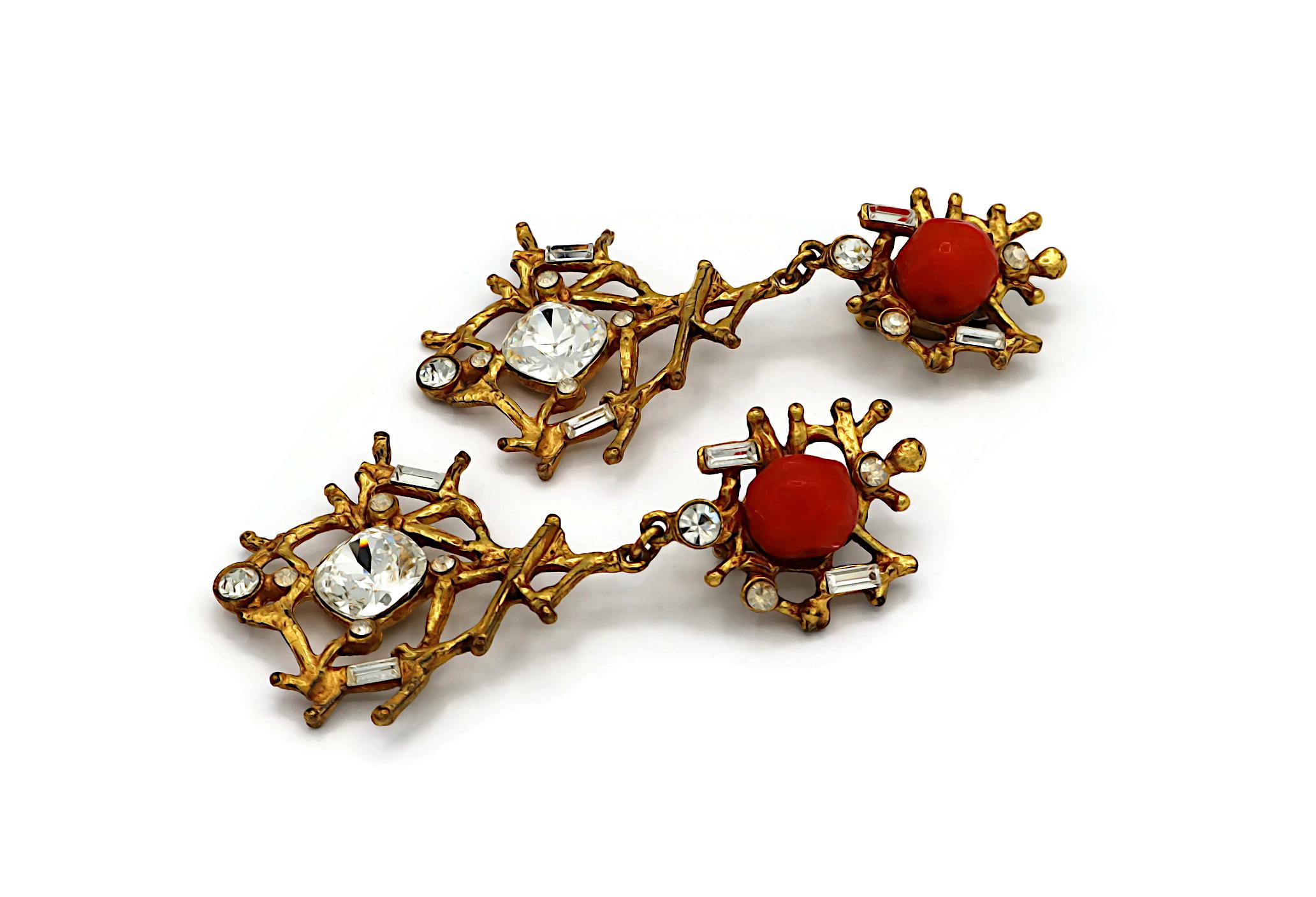 Women's CHRISTIAN LACROIX Vintage Jewelled Gold Tone Dangling Earrings For Sale