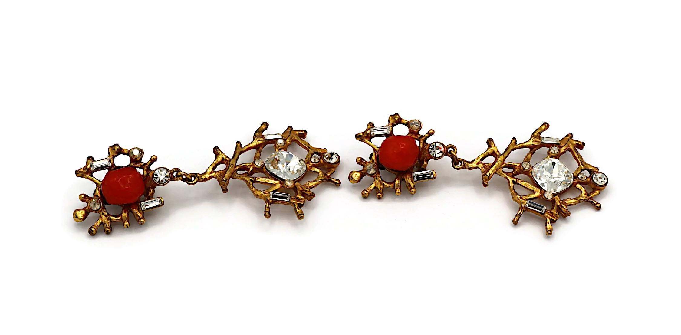 CHRISTIAN LACROIX Vintage Jewelled Gold Tone Dangling Earrings For Sale 1