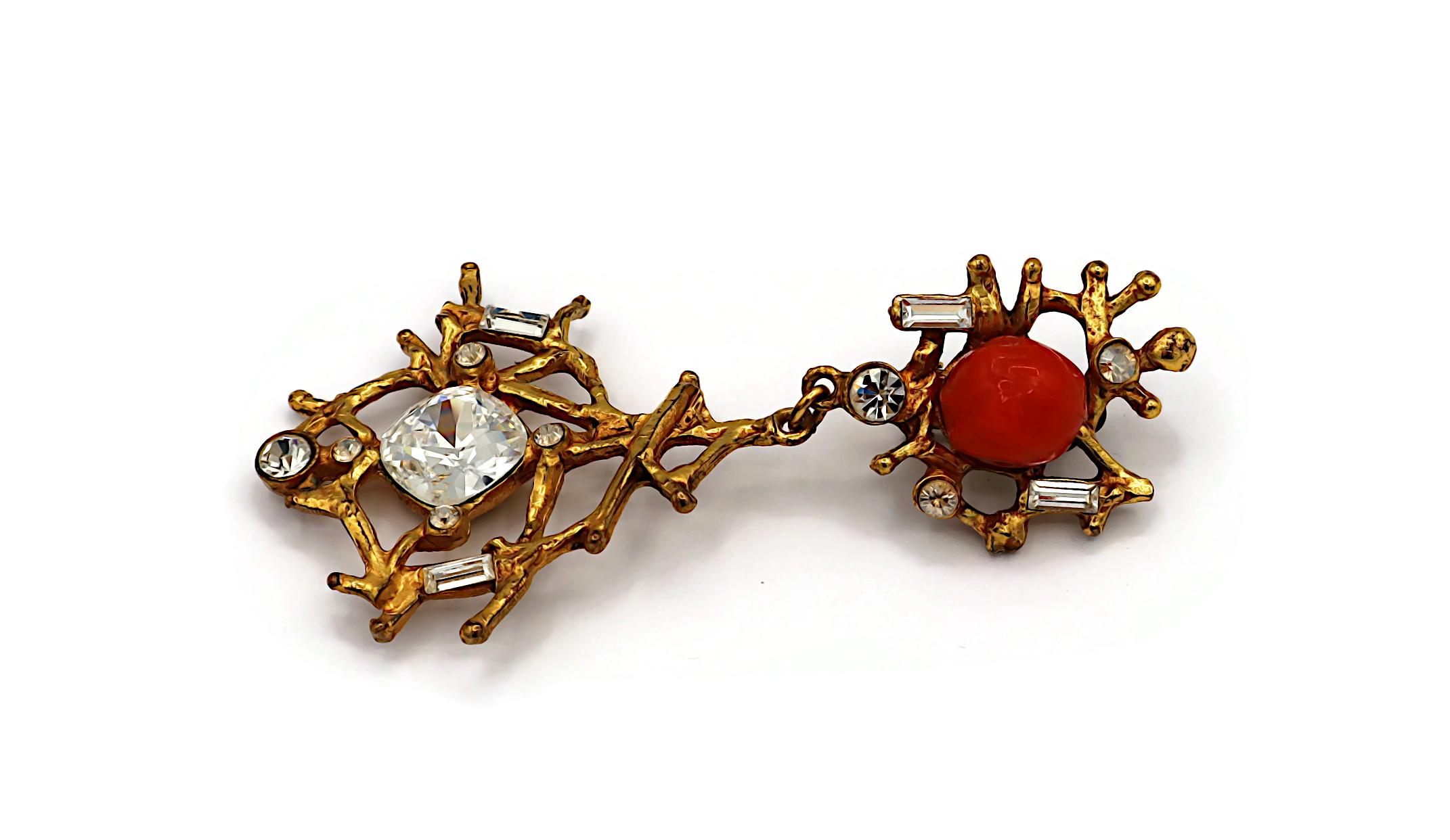 CHRISTIAN LACROIX Vintage Jewelled Gold Tone Dangling Earrings For Sale 3