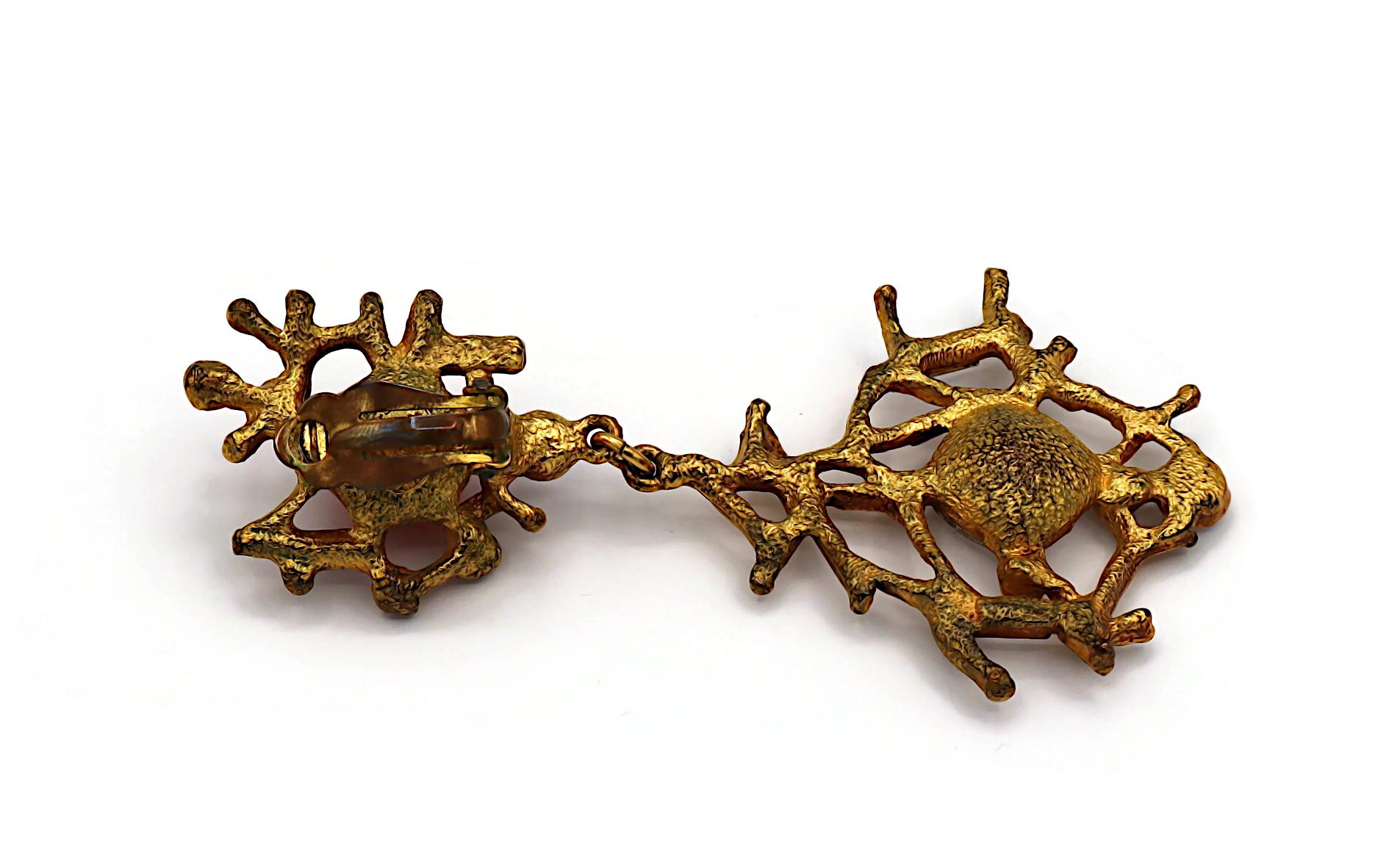 CHRISTIAN LACROIX Vintage Jewelled Gold Tone Dangling Earrings For Sale 6