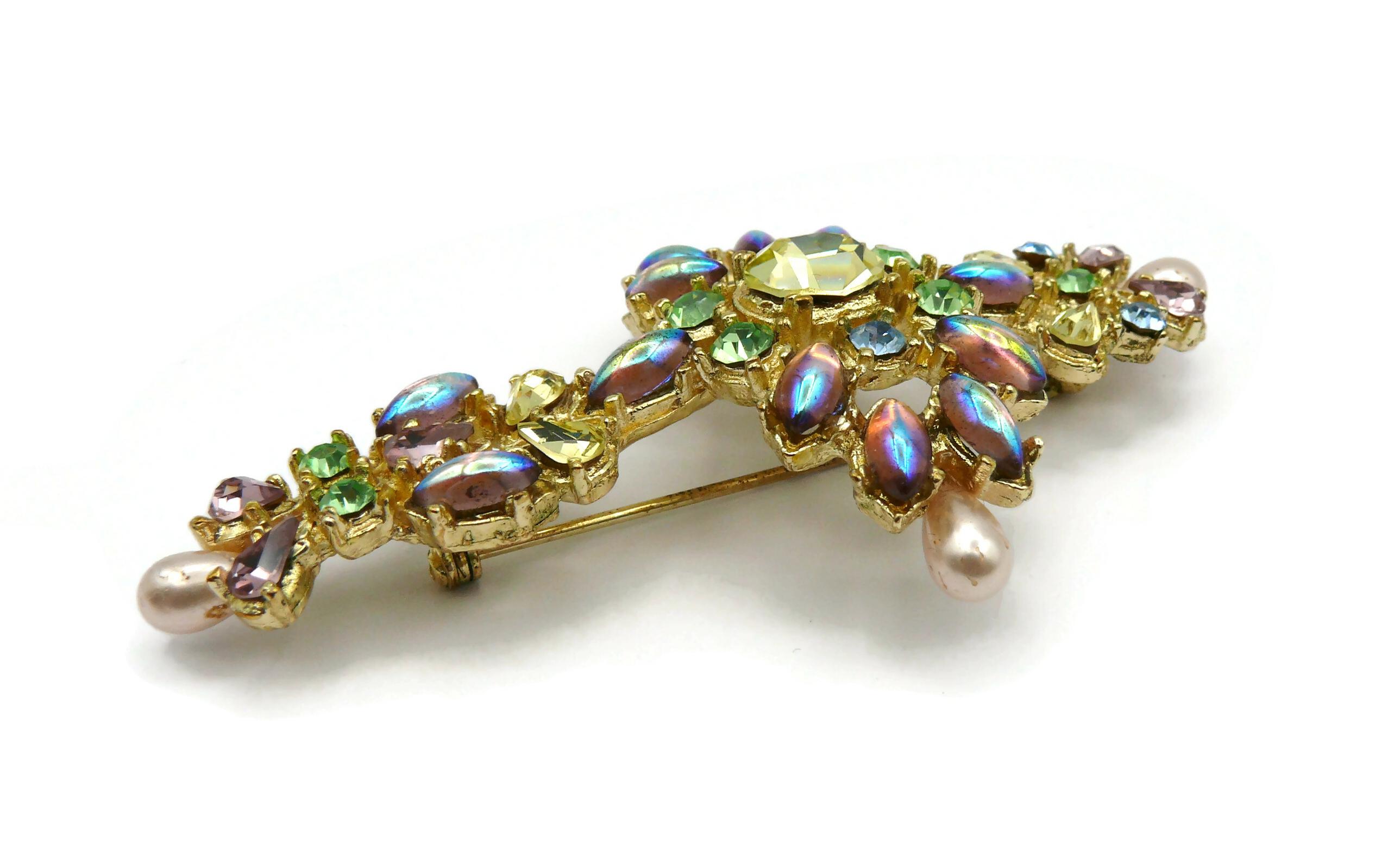 CHRISTIAN LACROIX Vintage Jewelled Gold Tone Opulent Cross Brooch For Sale 5