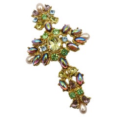 CHRISTIAN LACROIX Antique Jewelled Gold Tone Opulent Cross Brooch