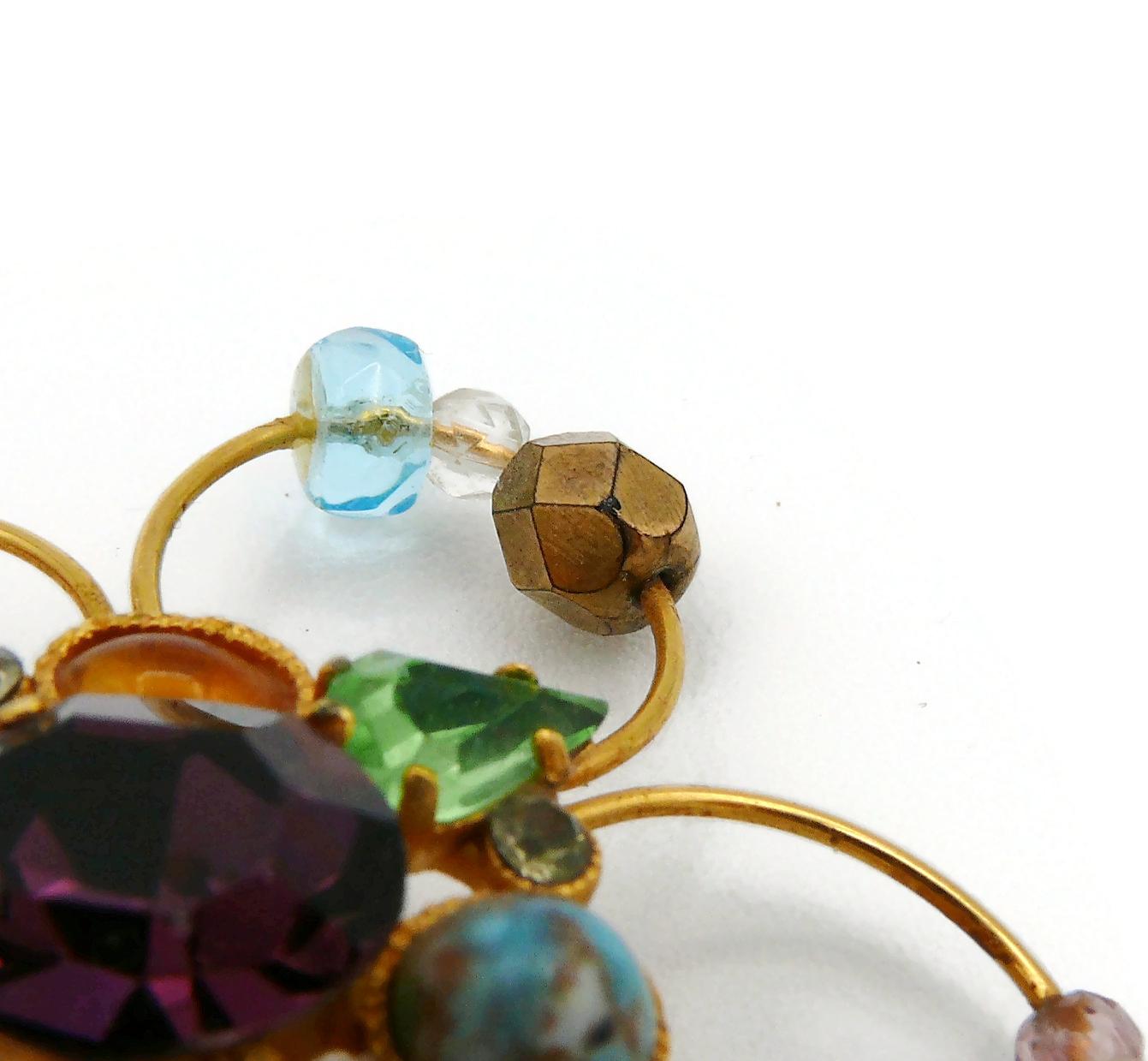 Christian Lacroix Vintage Jewelled Gold Toned Flower Clip-On Earrings For Sale 14
