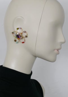 Christian Lacroix Vintage Jewelled Gold Toned Flower Clip-On Earrings