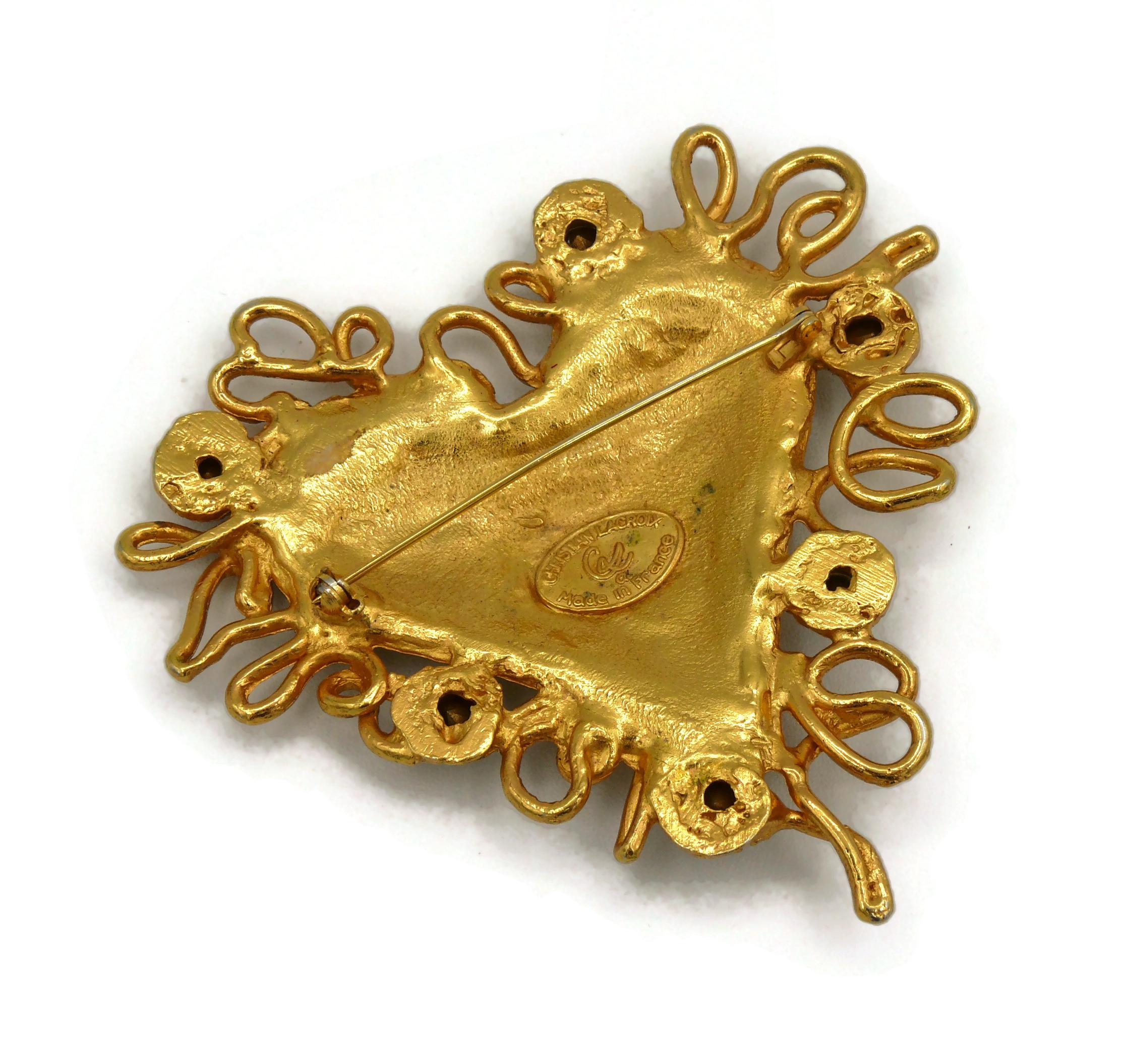 Christian Lacroix Vintage Goldfarbene Logo-Brosche mit Schmucksteinen für das Herz im Angebot 6