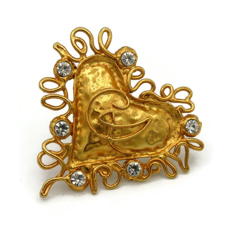 Christian Lacroix Vintage Jewelled Gold Toned Heart Logo Brooch For Sale at  1stDibs