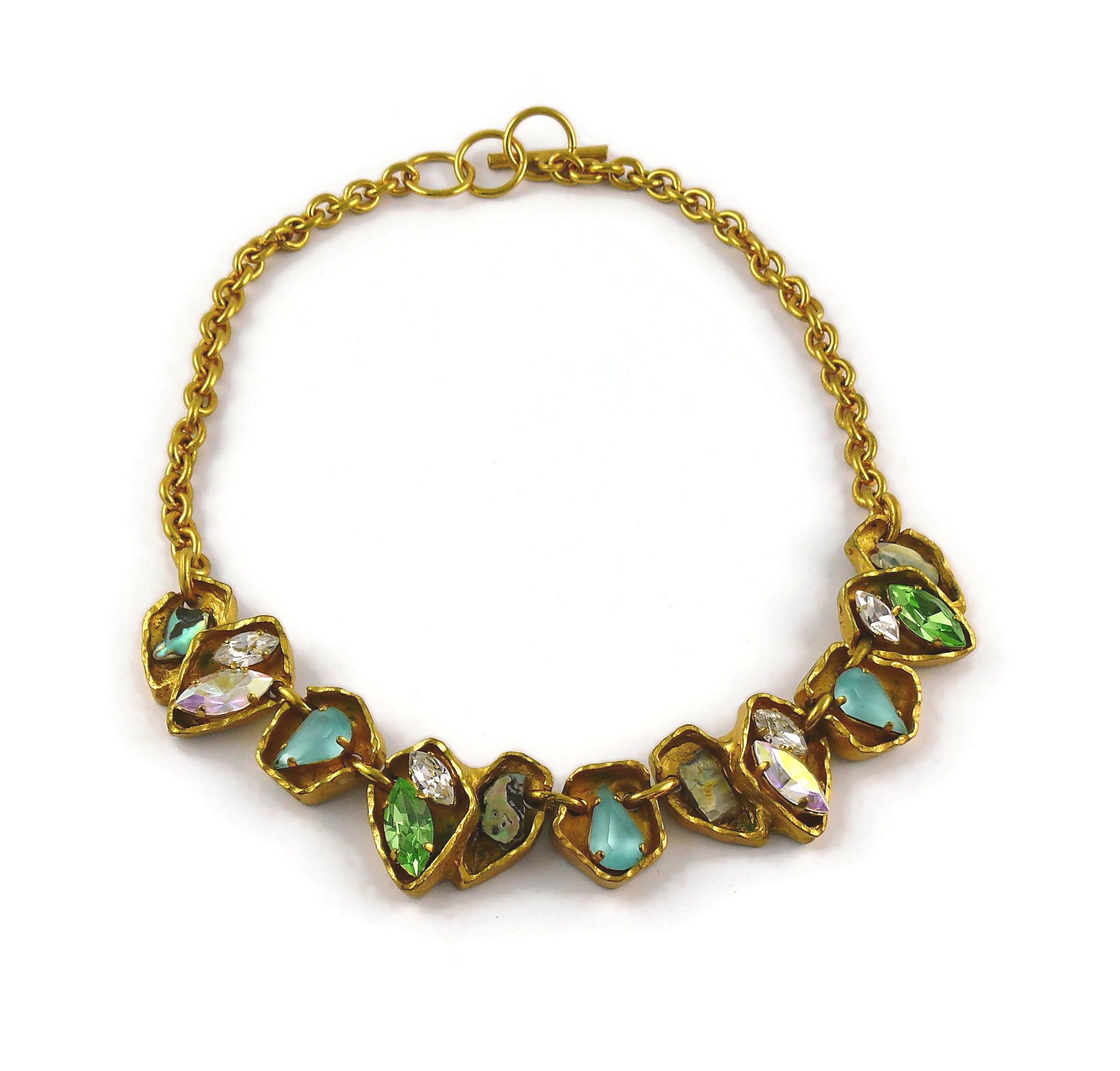 Christian Lacroix Vintage Jewelled Gold Toned Necklace In Good Condition In Nice, FR