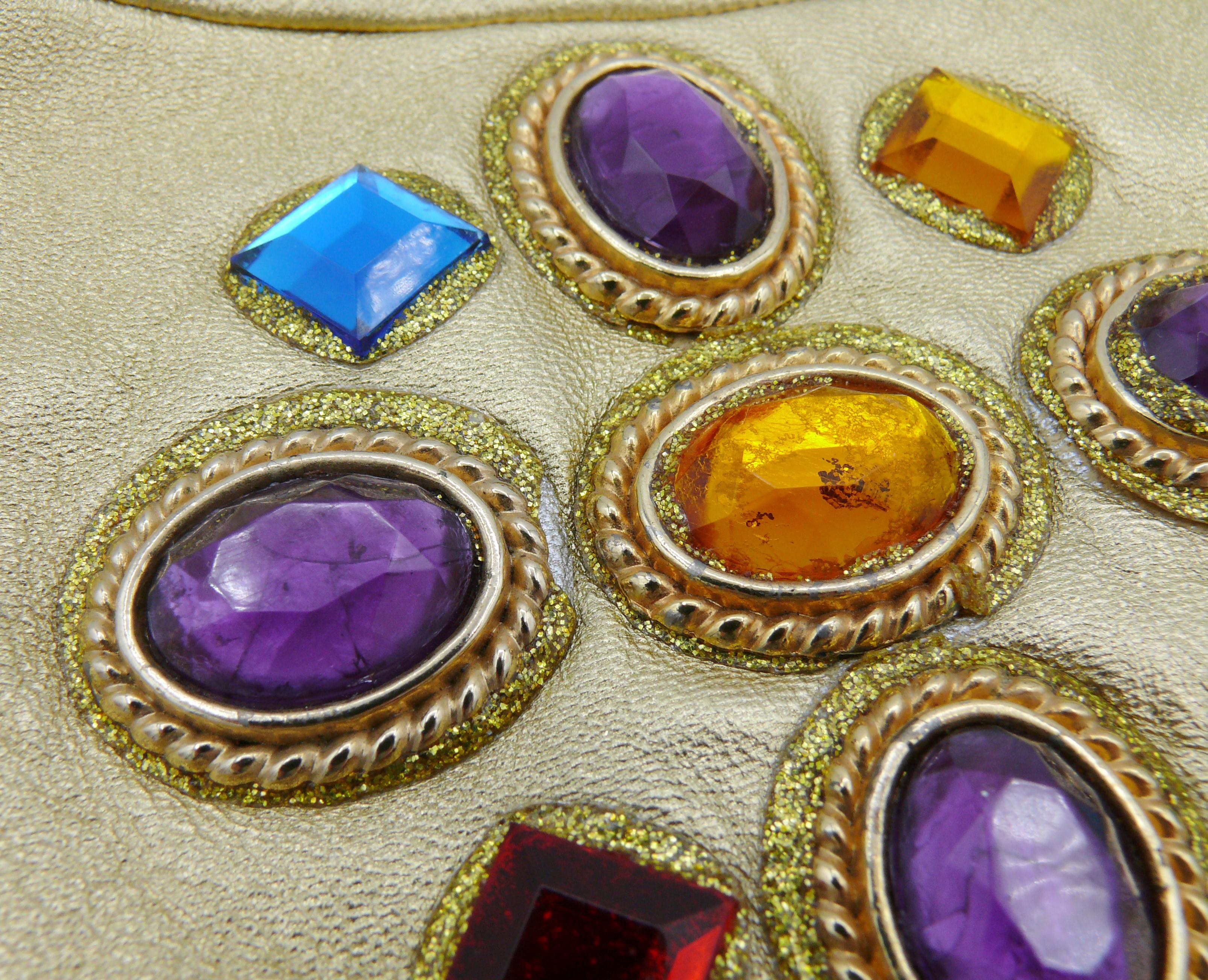 CHRISTIAN LACROIX Vintage Juwelenbesetzte goldene Lederhandschuhe Größe 7 im Angebot 4