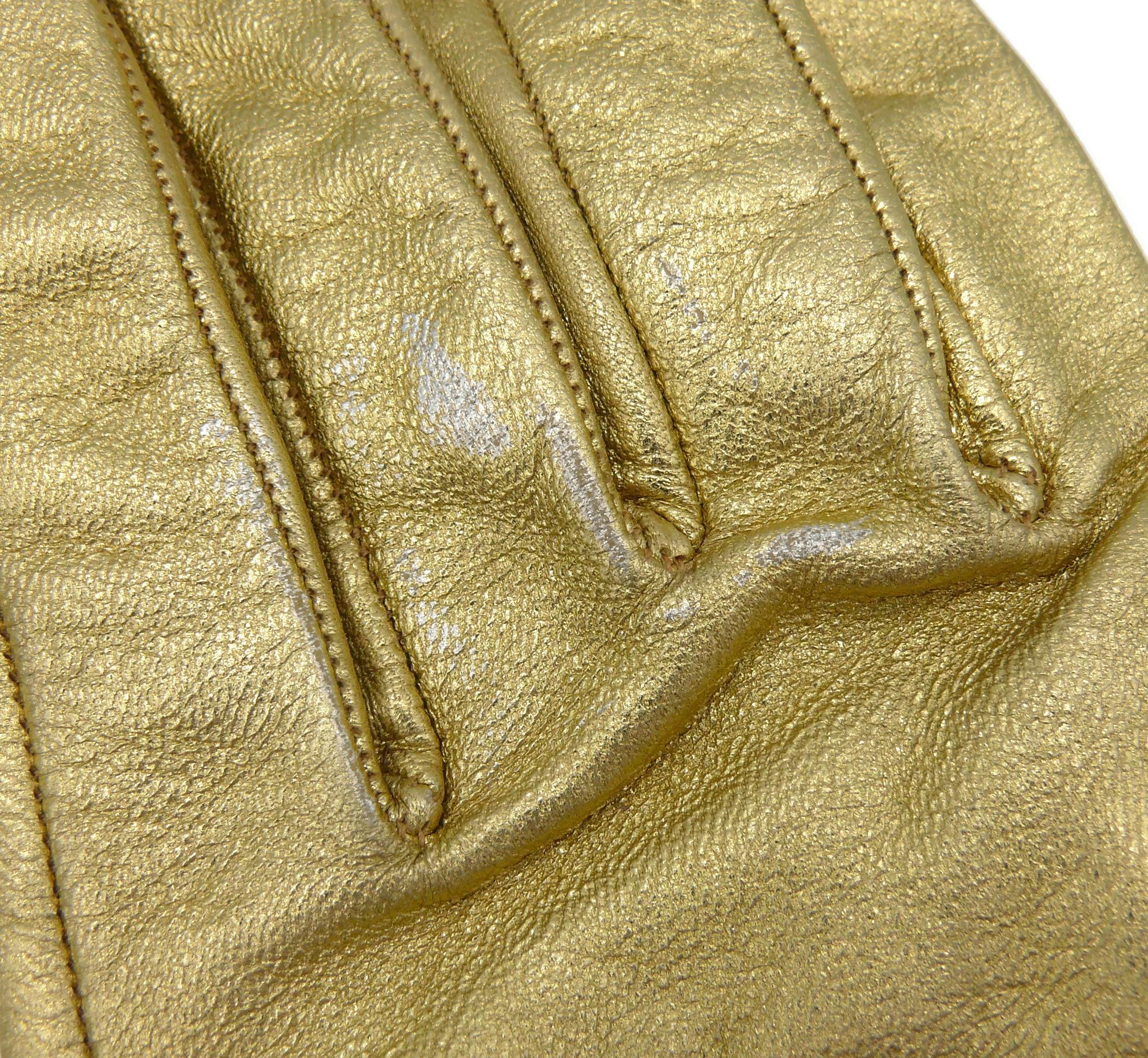 CHRISTIAN LACROIX Vintage Juwelenbesetzte goldene Lederhandschuhe Größe 7 im Angebot 5