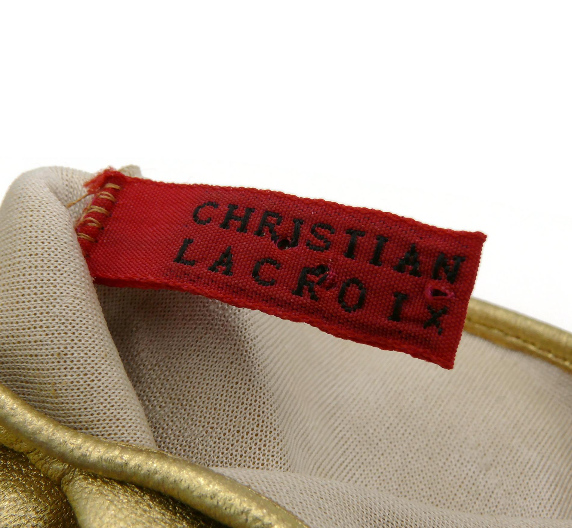CHRISTIAN LACROIX Vintage Juwelenbesetzte goldene Lederhandschuhe Größe 7 im Angebot 3