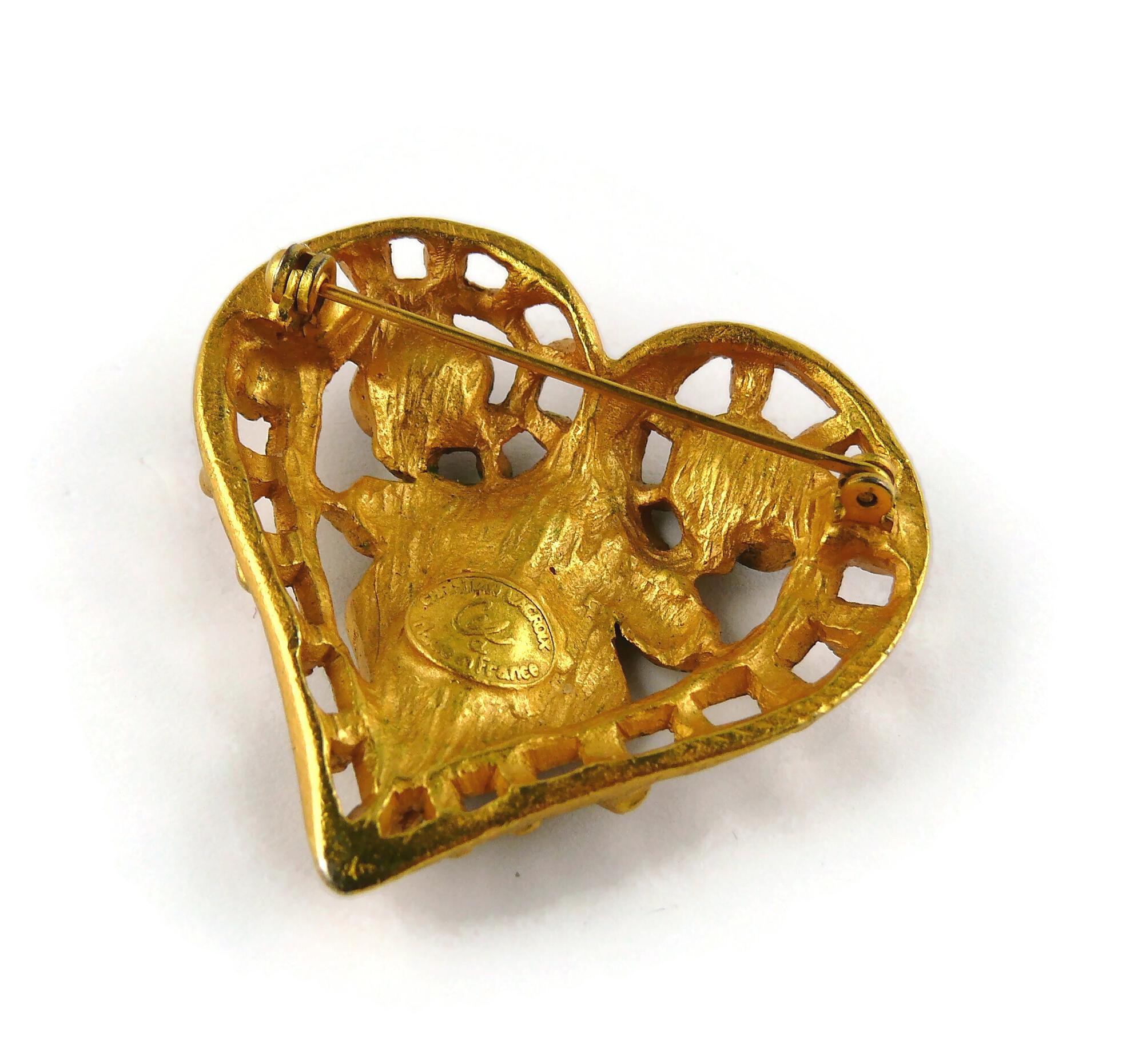 Christian Lacroix Vintage Jewelled Heart Brooch For Sale 3