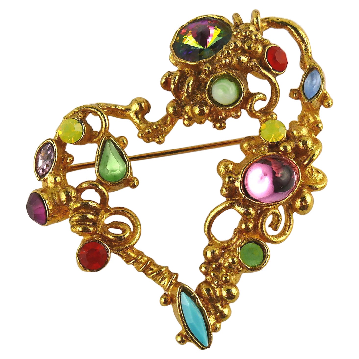 Christian Lacroix Vintage Jewelled Heart Brooch at 1stDibs
